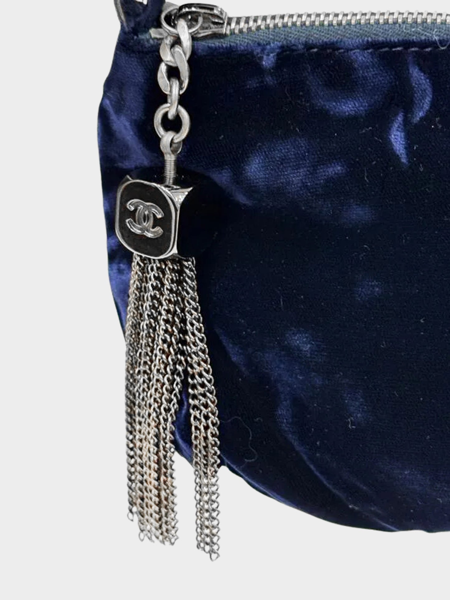 Chanel 2000s Midnight Blue Velvet CC-embossed Evening Bag