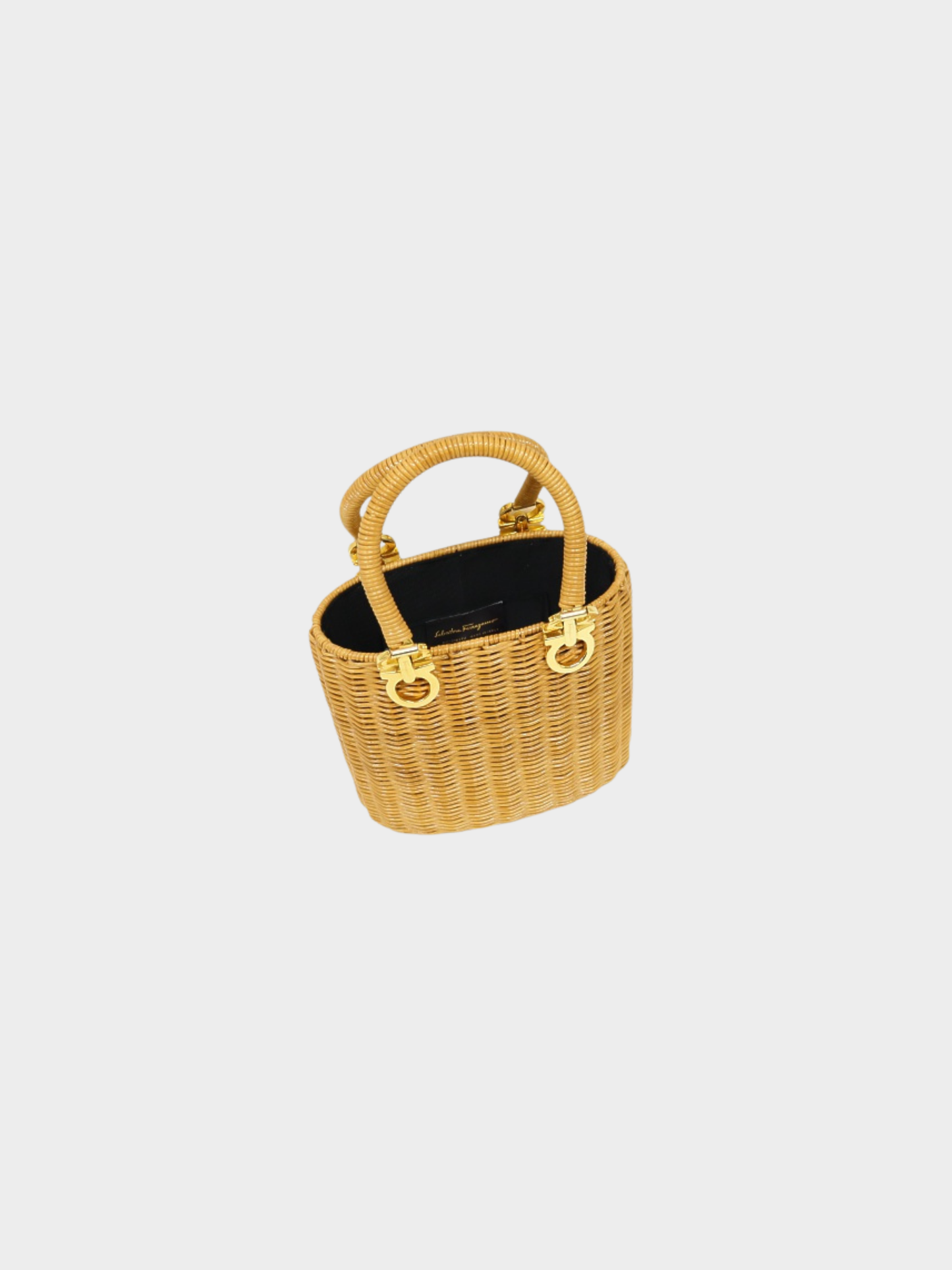 Salvatore Ferragamo 2020s Beige Rattan Gancini Basket Bag