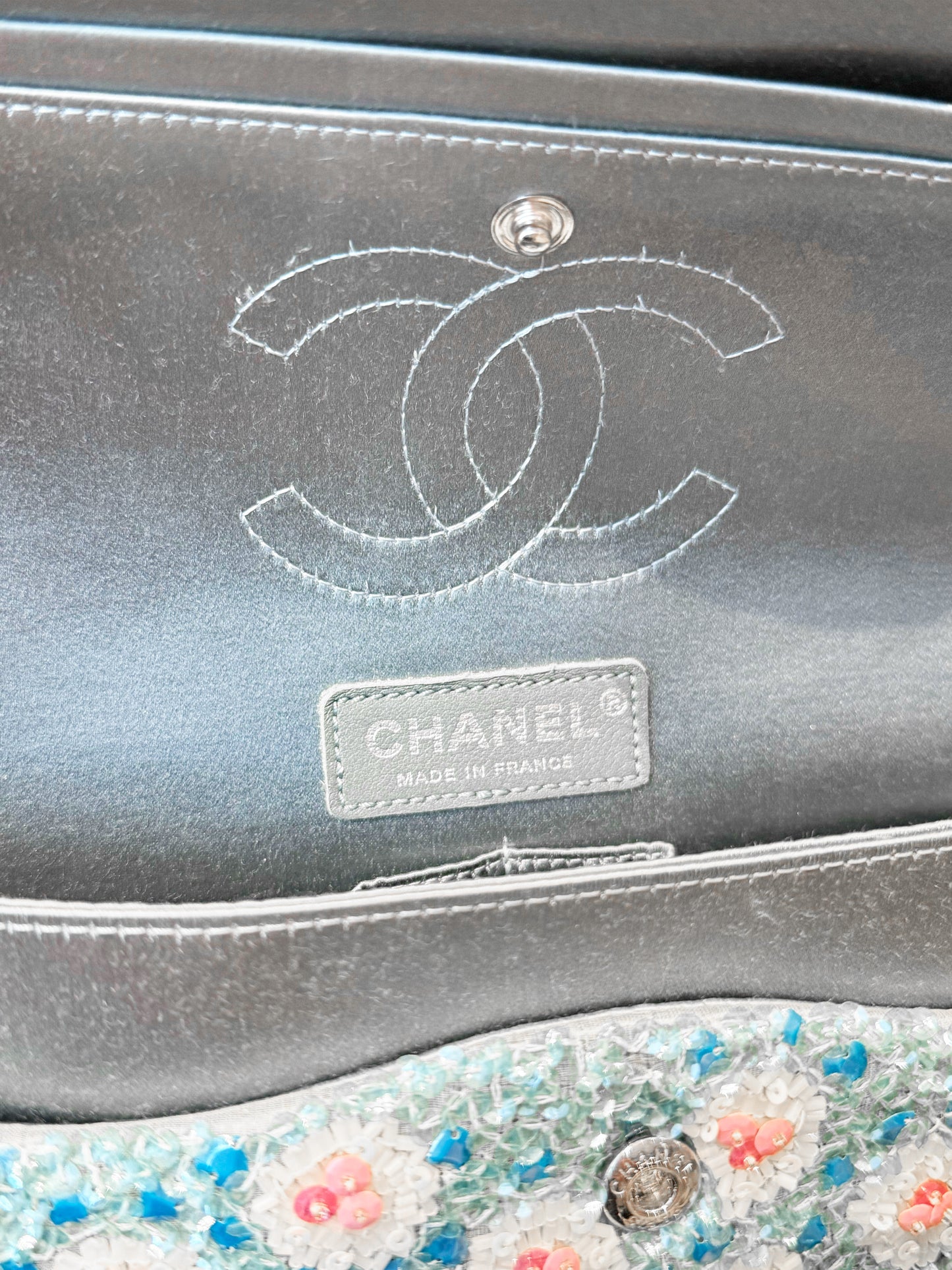 Chanel Cruise 2014 Blue Floral Beads and Sequins Double Flap Bag