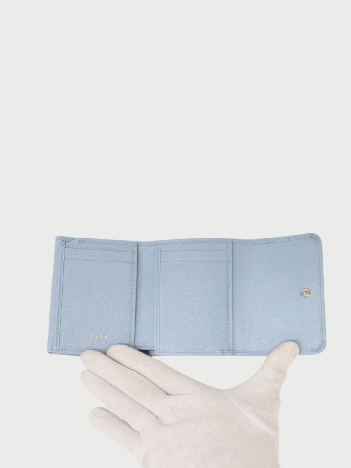 Prada 2020s Light Blue Saffiano Leather Triangle Logo Wallet
