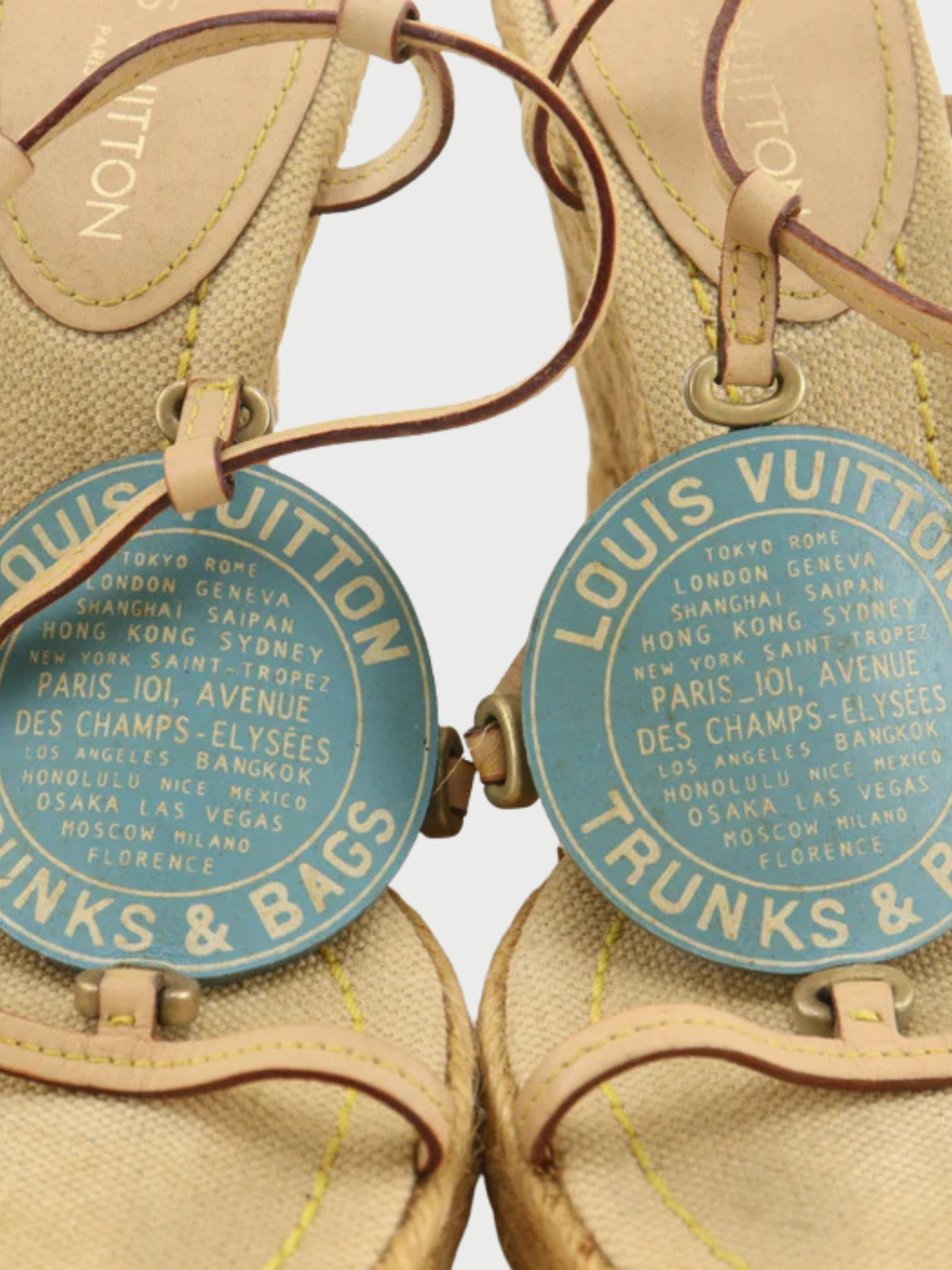Louis Vuitton 2000s Beige Hemp Trunks & Bag Wedge Sandals