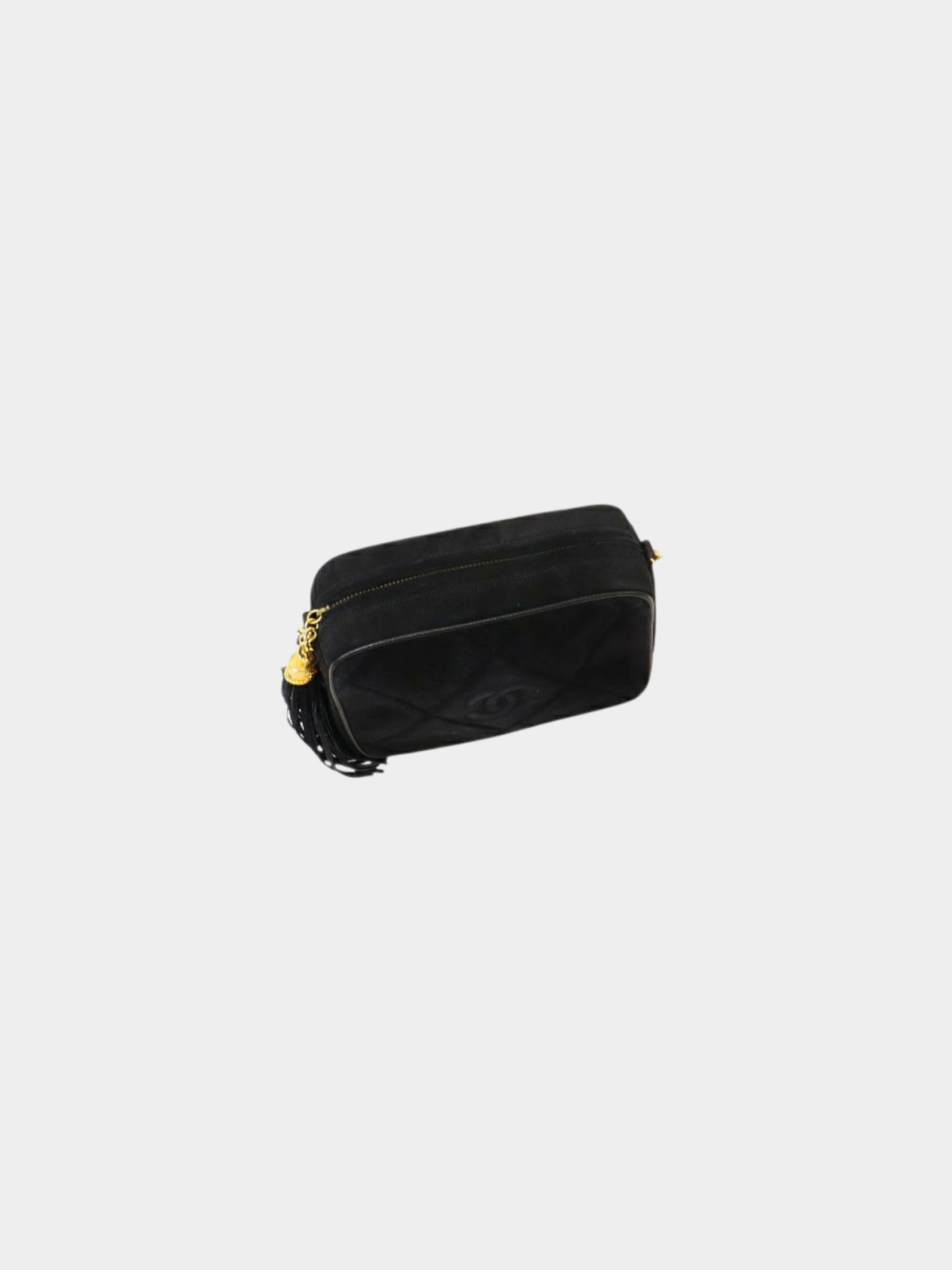 Chanel 1980s Black Suede Lambskin Matelassé Chain Shoulder Bag with Tassel
