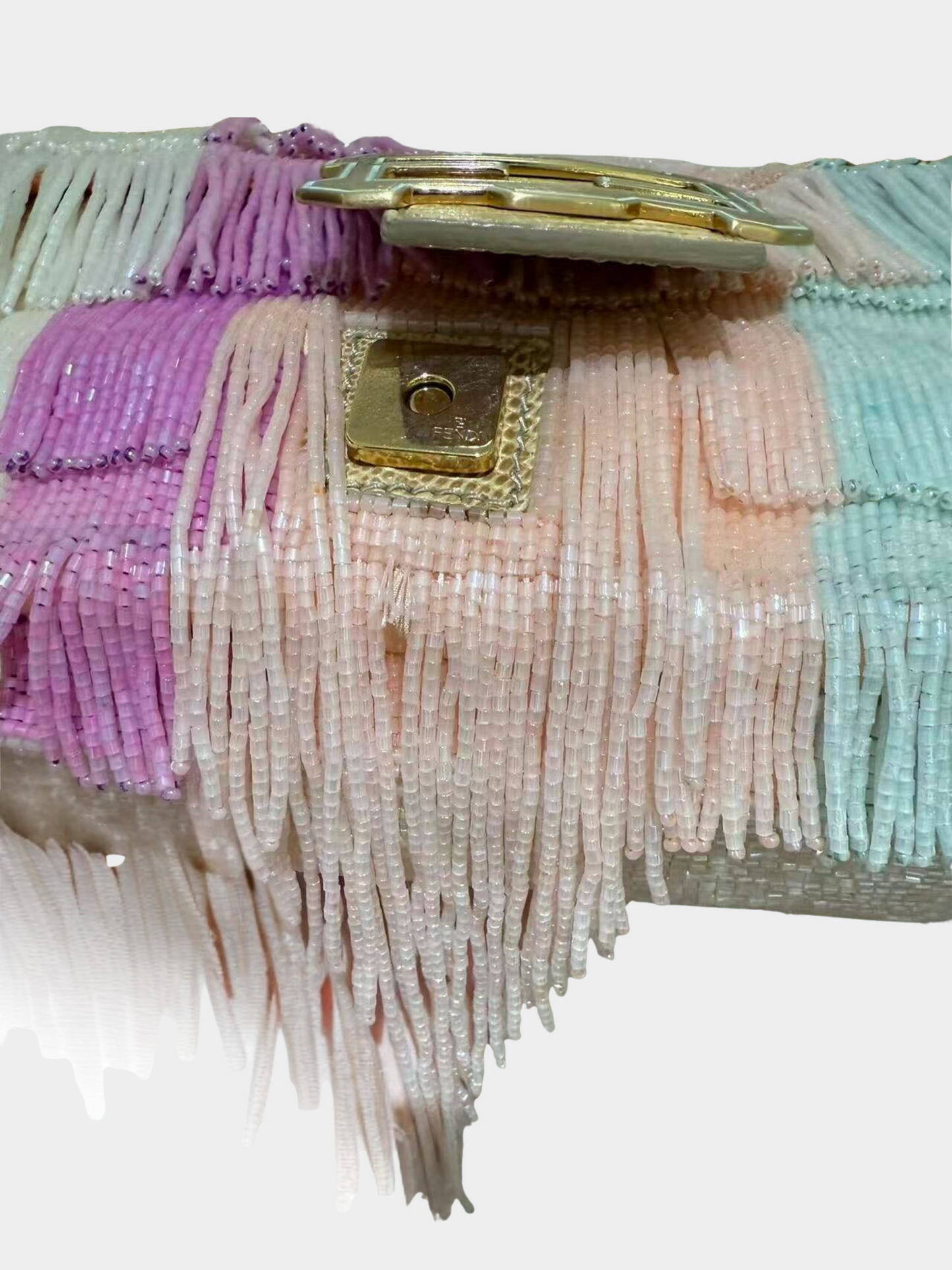 Fendi 2000s Pastel Multicolor Beaded Fringe Baguette