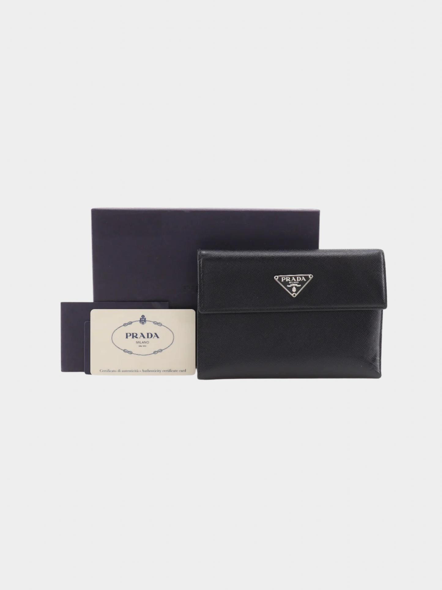 Prada 2000s Black Saffiano Leather Bi-Fold Wallet