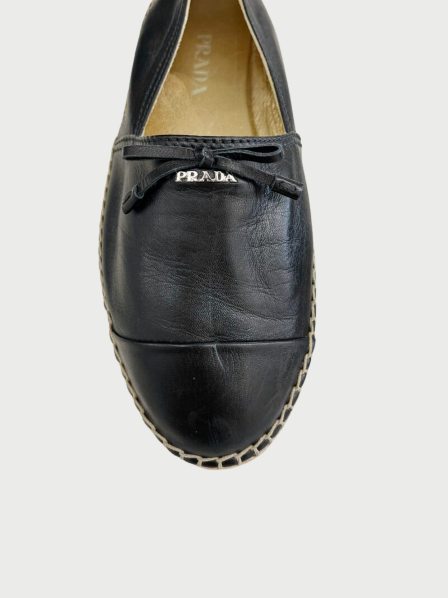 Prada 2010s Black Leather Bow Espadrilles