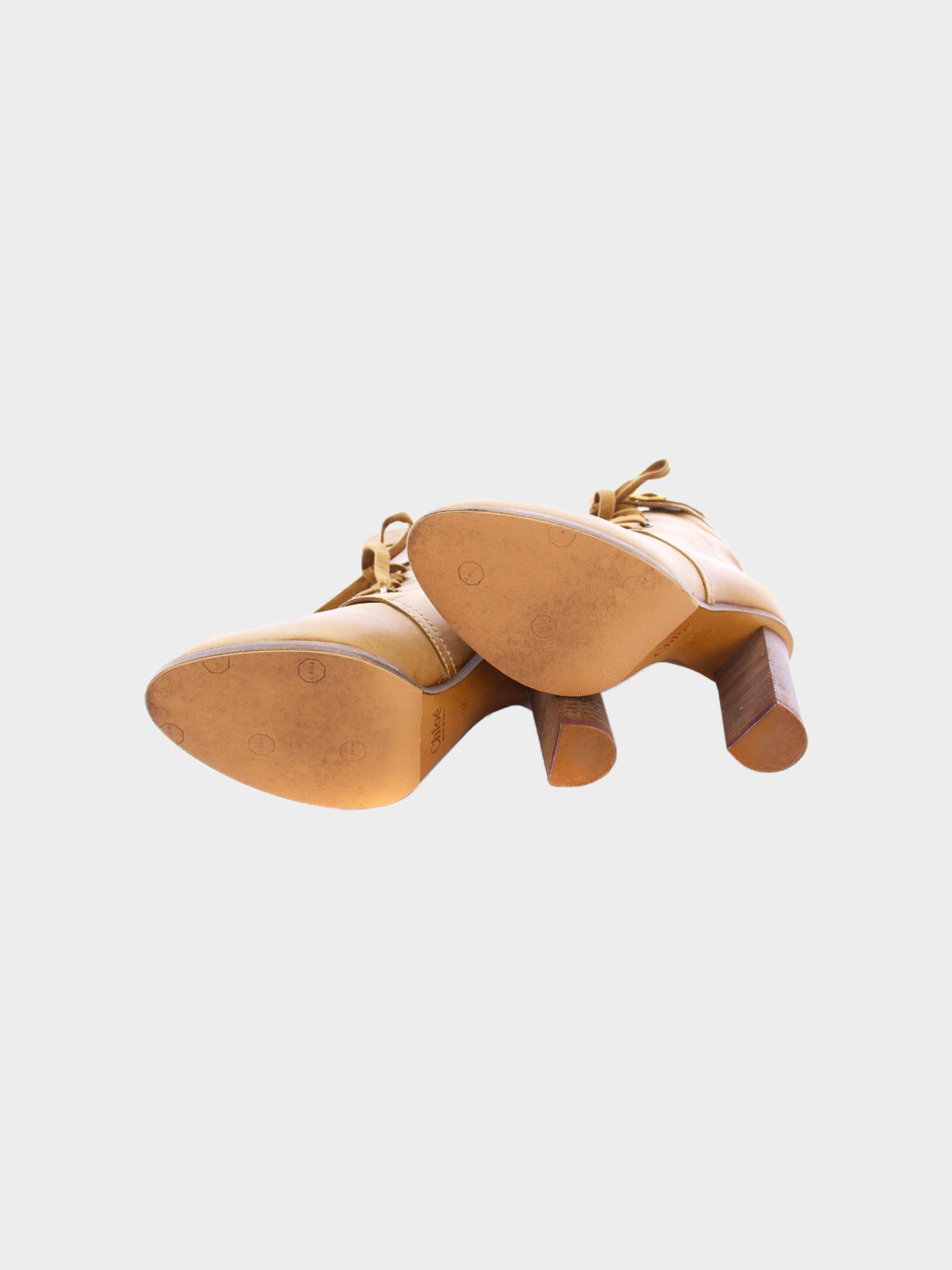 Chloé 2000s Beige Leather Lace-up Calf Boots
