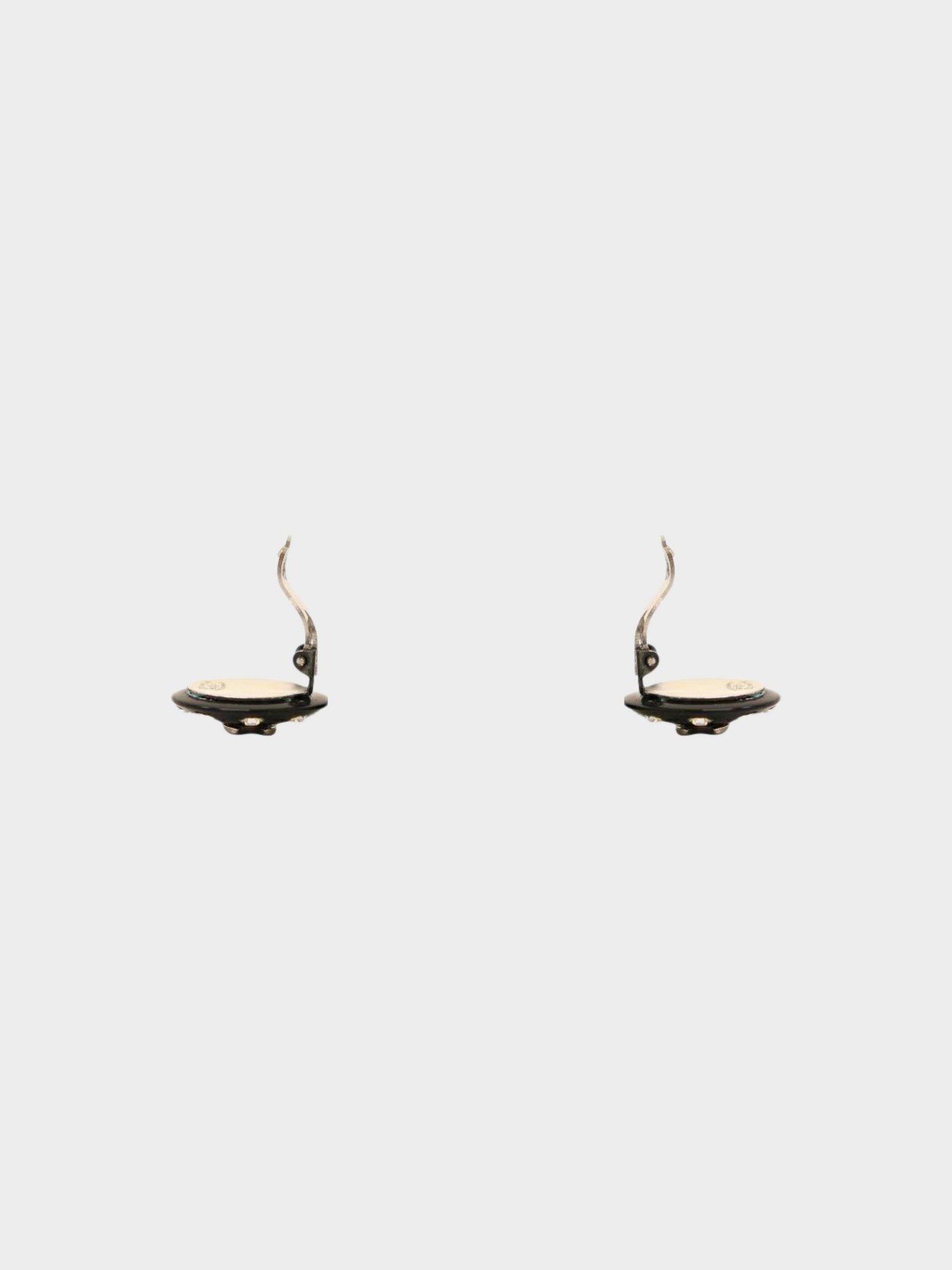 Chanel 2010s Black and Silver Rhinestone CC Round Clip-on Earrings