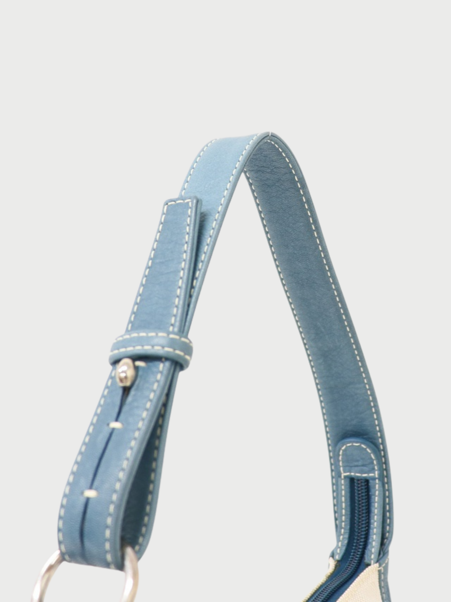 Loewe 2000s White Blue Canvas Leather Anagram Studded Shoulder Bag