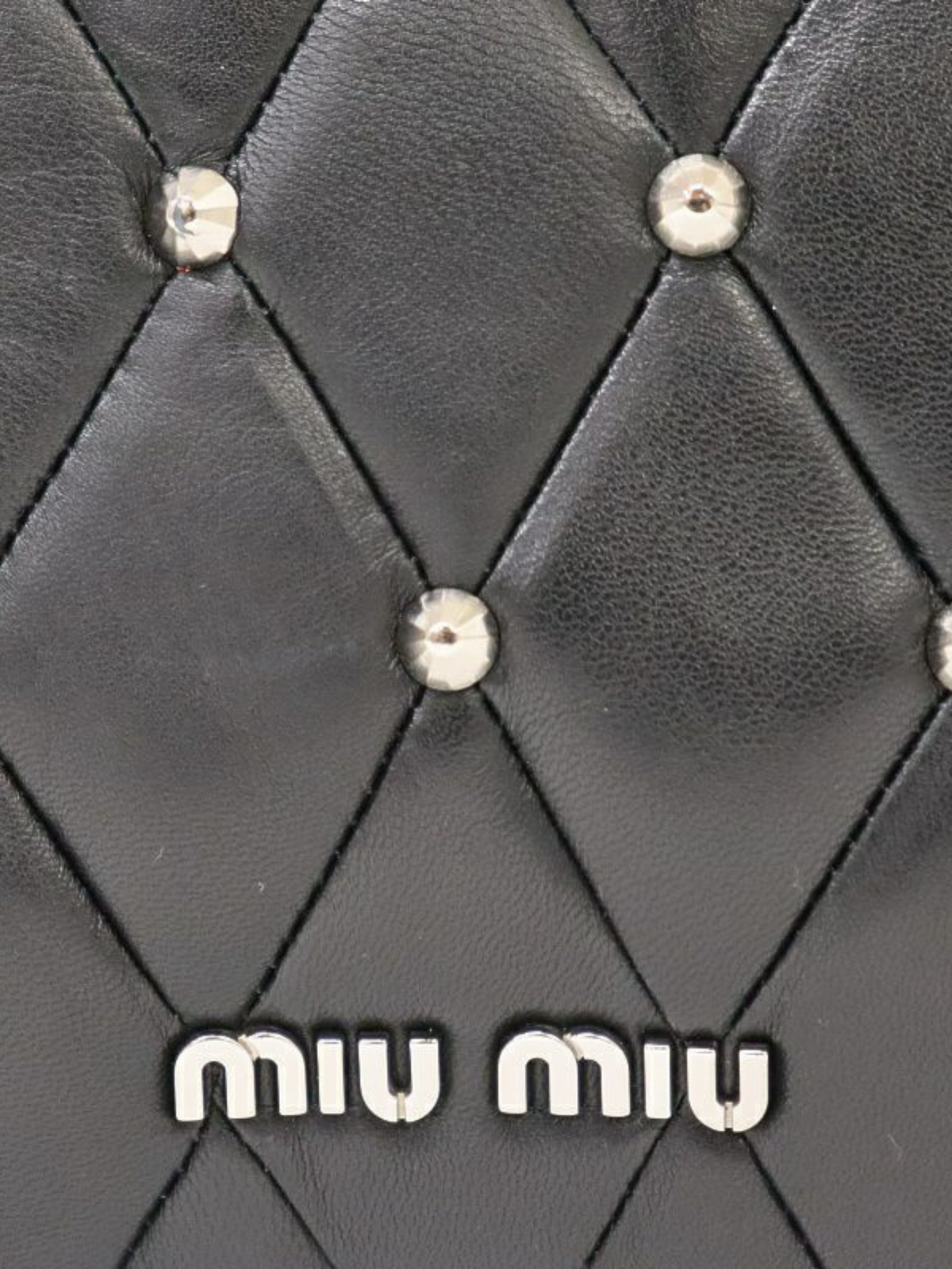 Miu Miu 2000s Black Leather Logo Studded Chain Shoulder Bag
