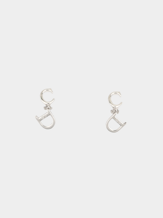 Christian Dior 2010s Silver CD Clip-on Earrings