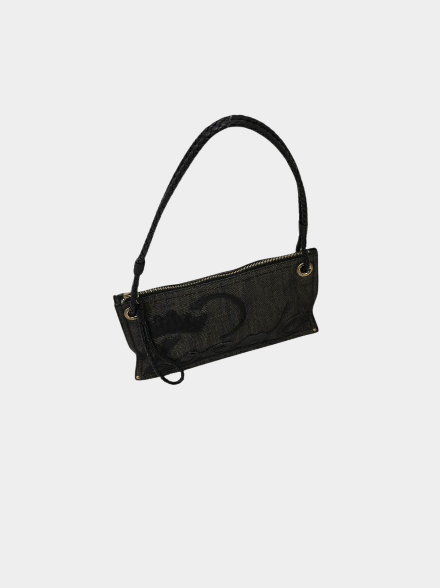 Loewe 2000s Black Denim Leather One-Shoulder Bag