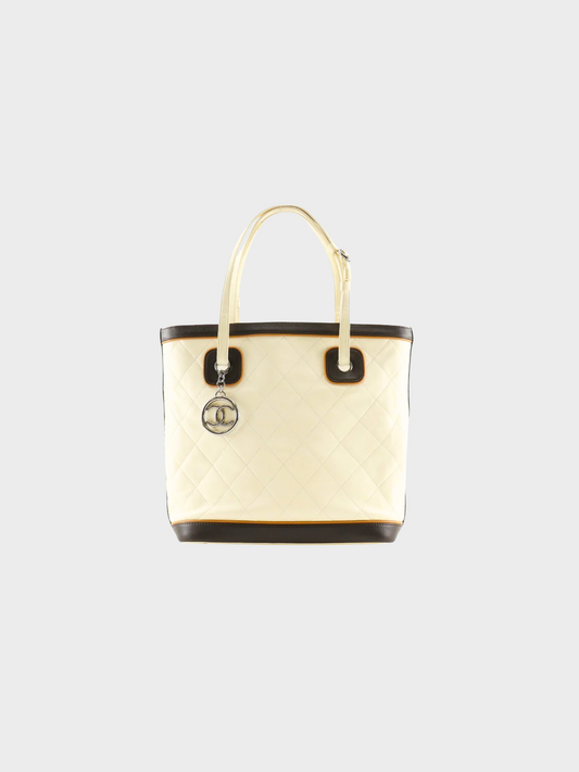 Chanel 2006-2008 Ivory Matelasse Quilted CC Charm Tote Bag