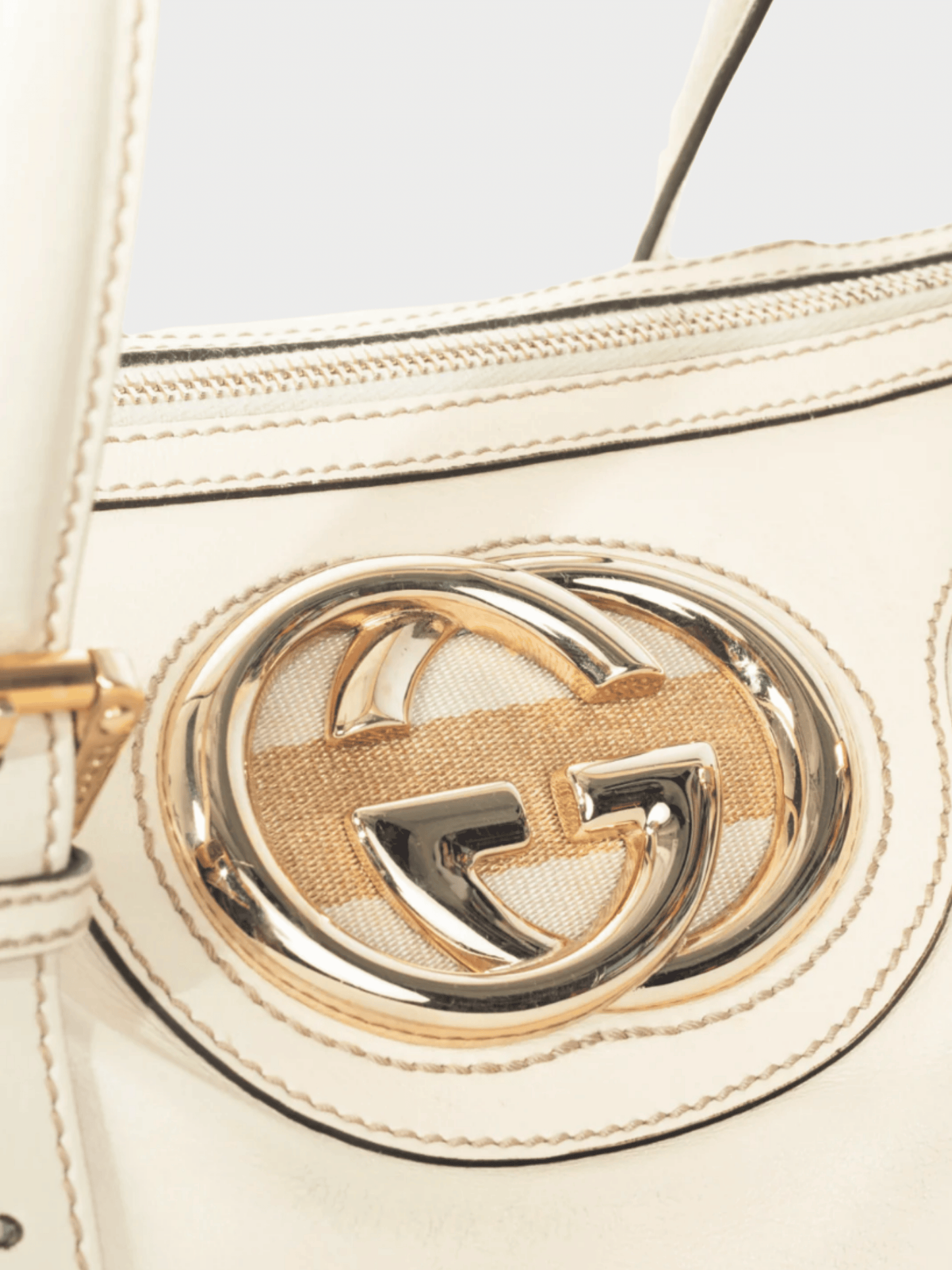 Gucci 2000s Boston Britt Small White Leather GG Handbag