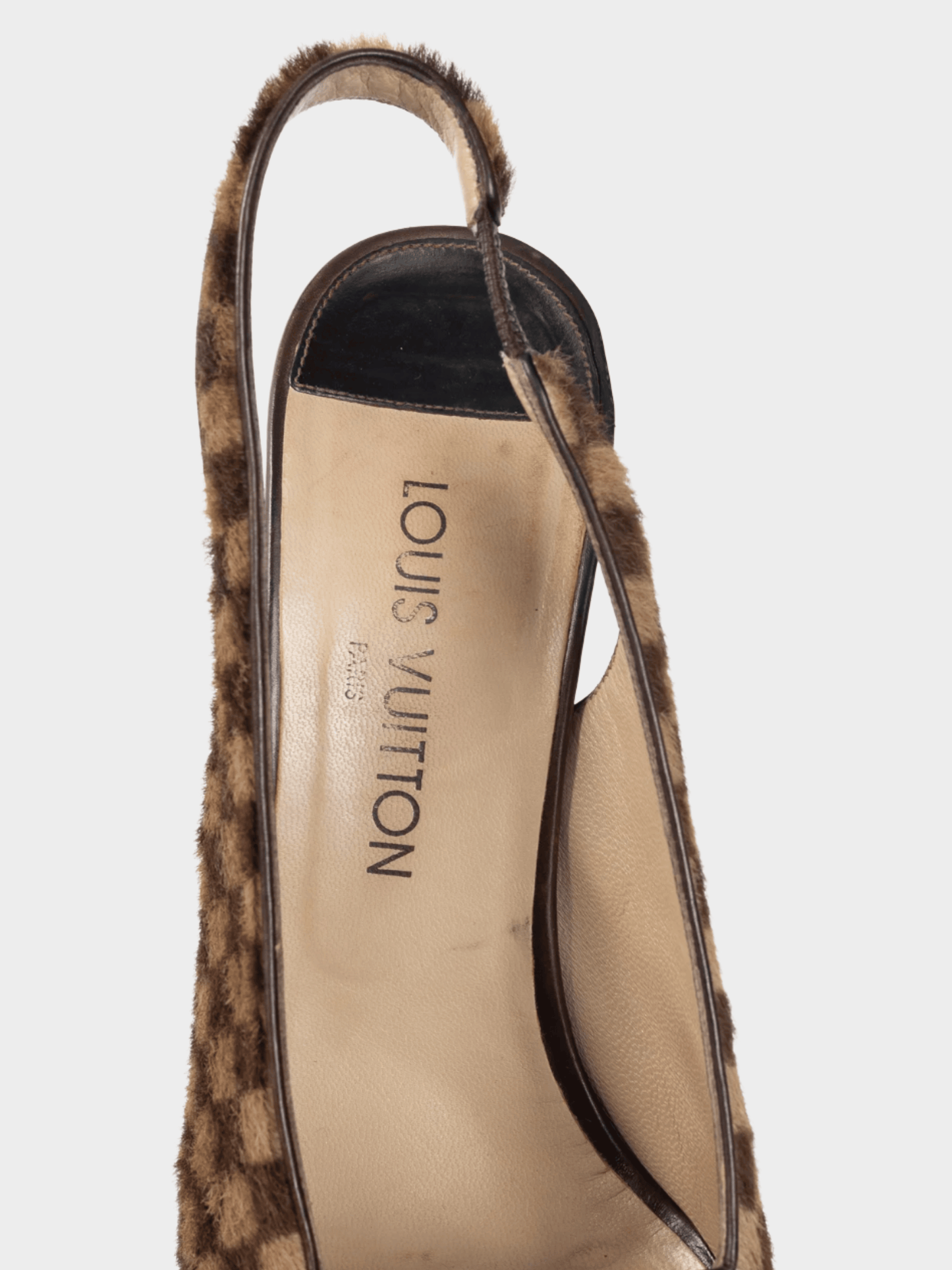 Louis Vuitton 1999 Brown Damier Ebene Calf-Hair Slingback Pumps