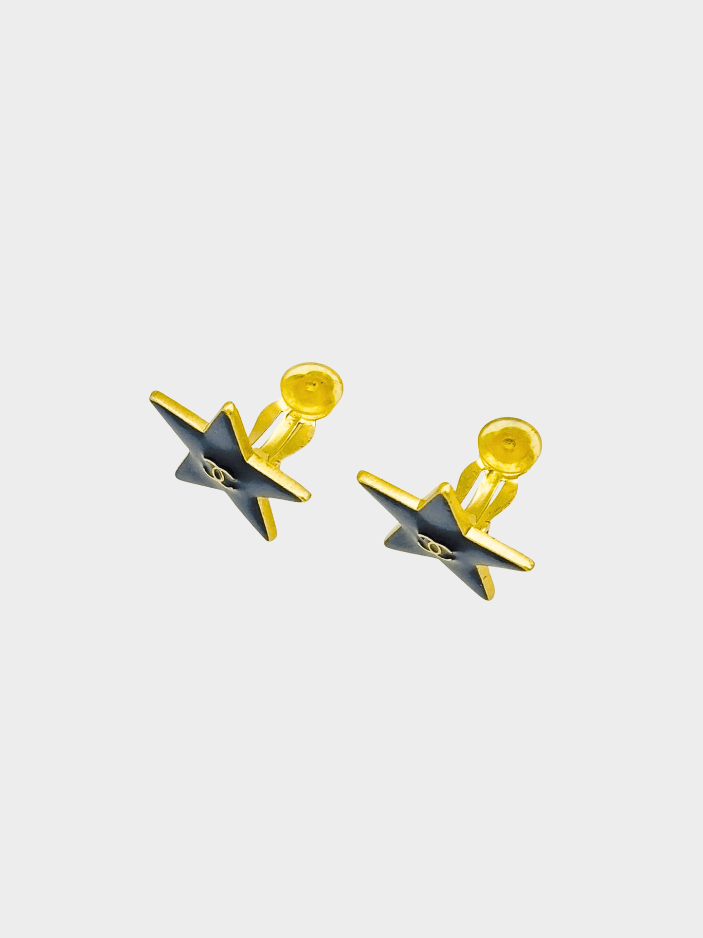 Chanel 2000s Black Gold Coco Star Earrings