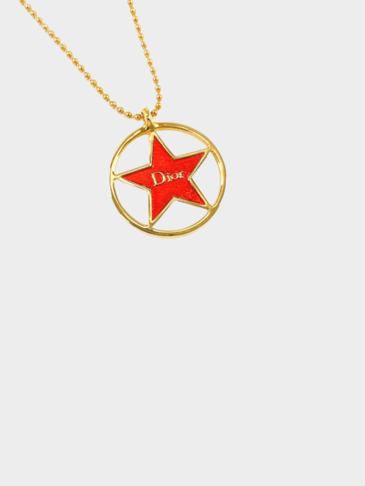 Christian Dior 2000s Gold Enamel Red Star Charm Necklace