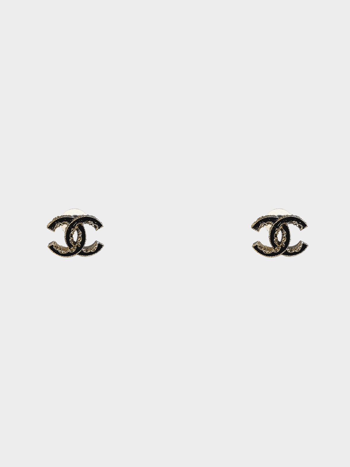 Chanel 2010s Black and Gold CC Stud Earrings