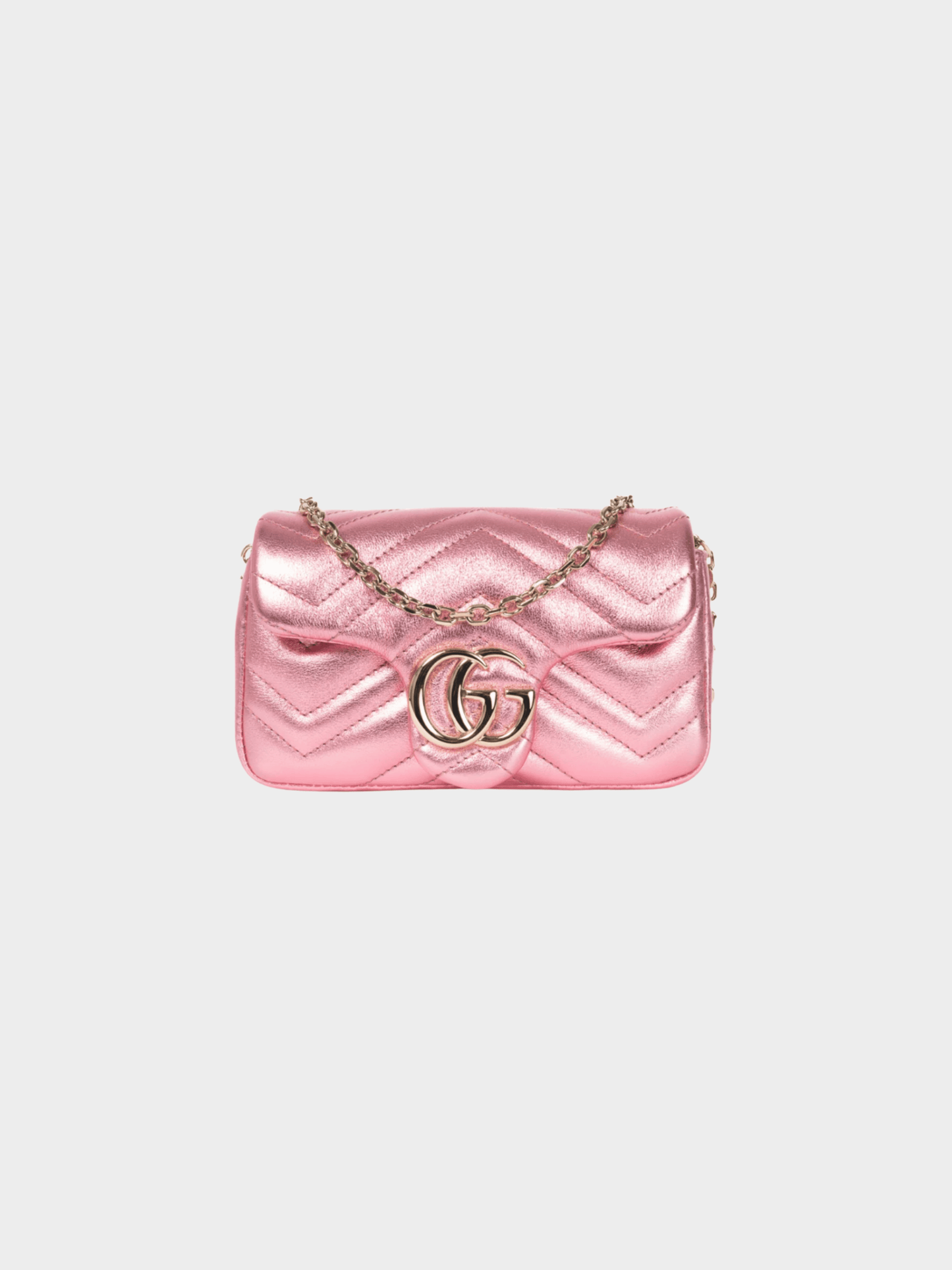 Gucci 2010s GG Marmont Bright Pink Lame Matelassé Chevron Mini Shoulder Bag