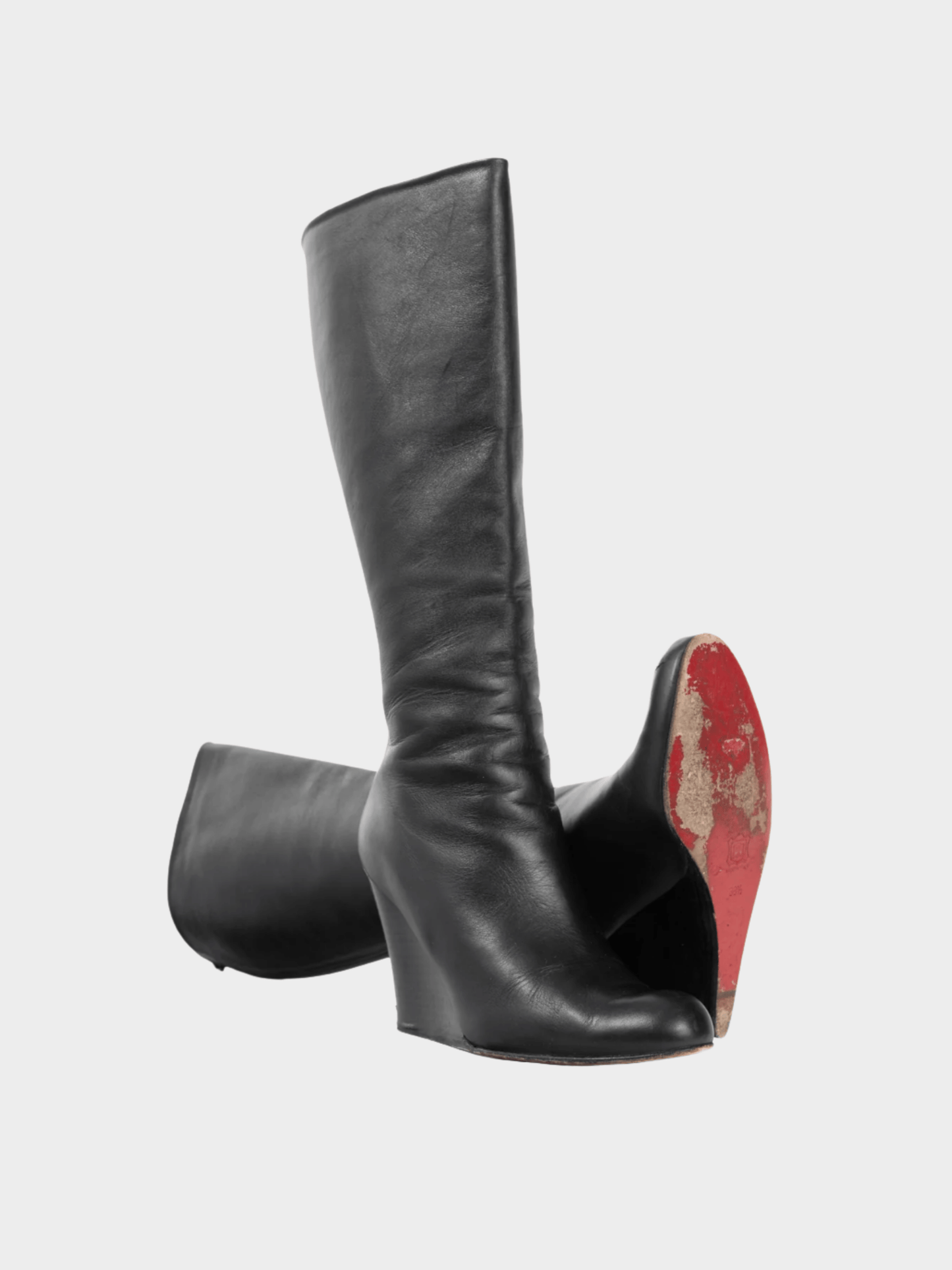 Christian Louboutin 2010s Zepita Black Leather Knee-High Wedge Boots