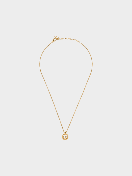 Christian Dior 2000s Gold CD Round Pendant Necklace