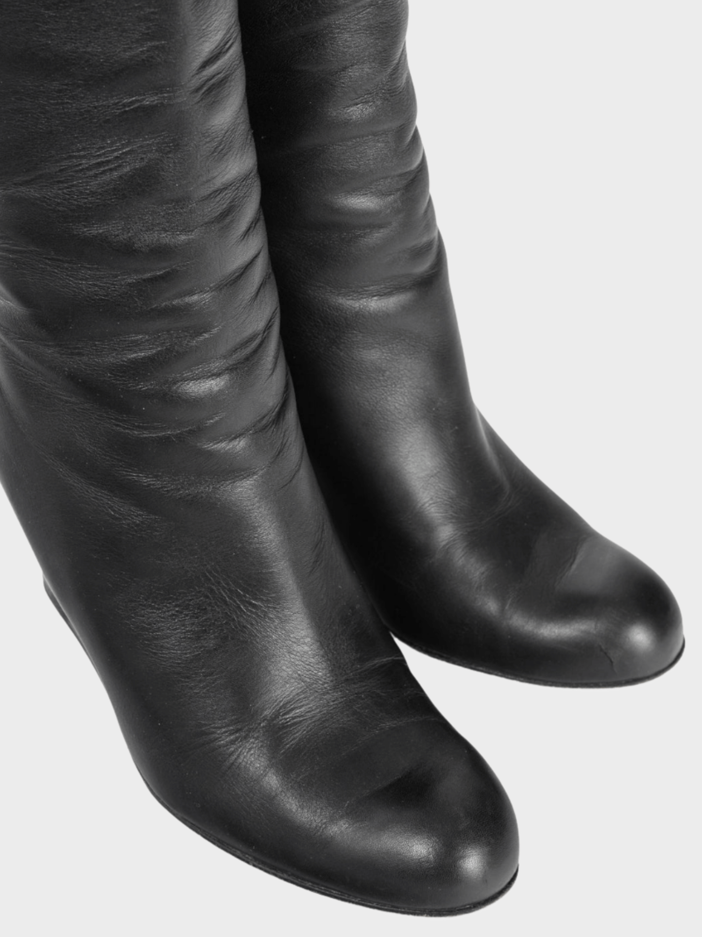 Christian Louboutin 2010s Zepita Black Leather Knee-High Wedge Boots