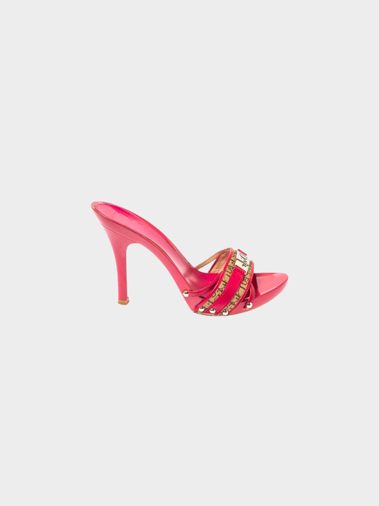 Christian Dior SS 2005 Pink and Beige Leather And Canvas Mules Sandals