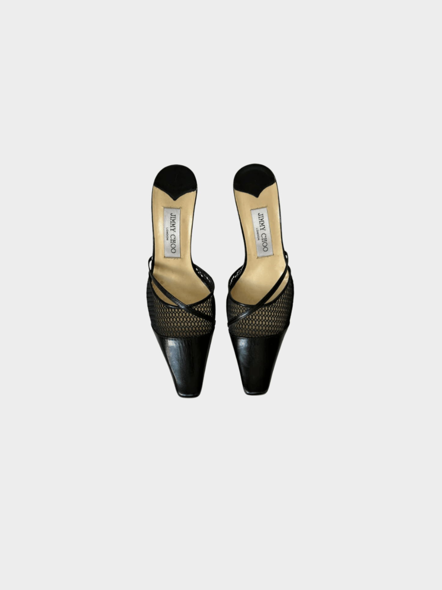 Jimmy Choo 2000s Black Leather Mesh Mules