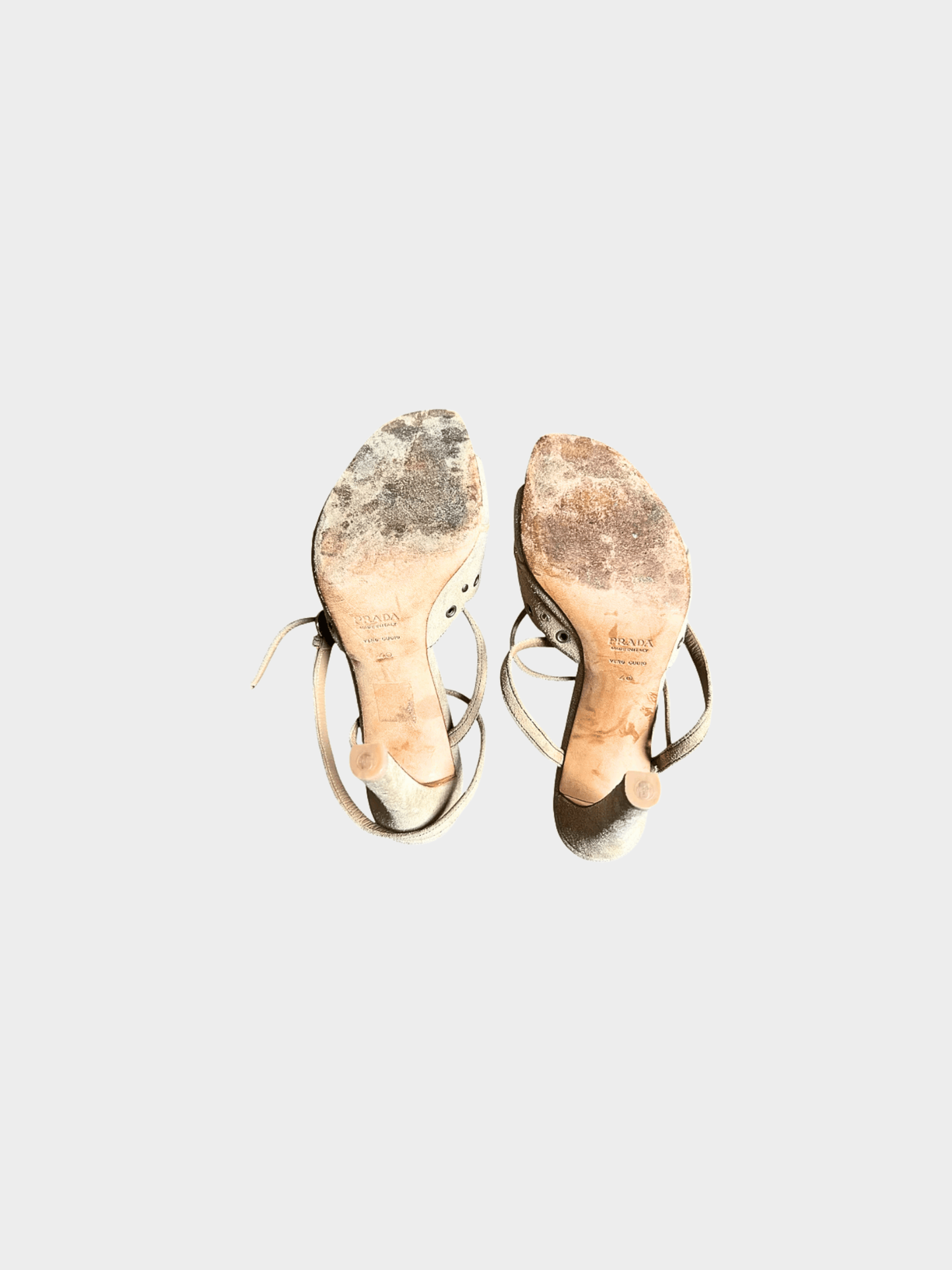 Prada 2000s Beige Suede Eyelet Strap Sandal Heel