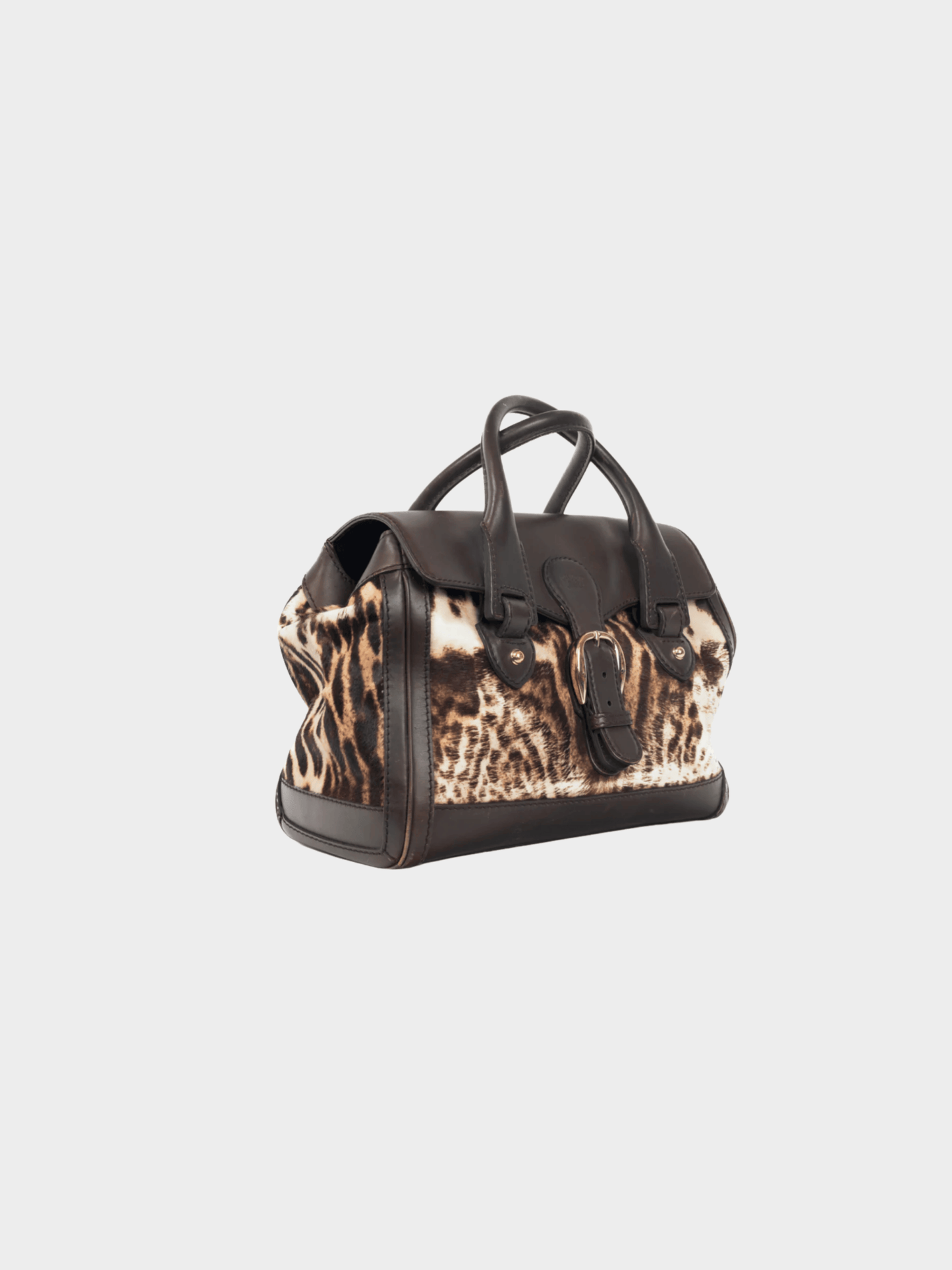 Gucci 2010s Brown Animal-Print Pony Hair Medium Boston Bag