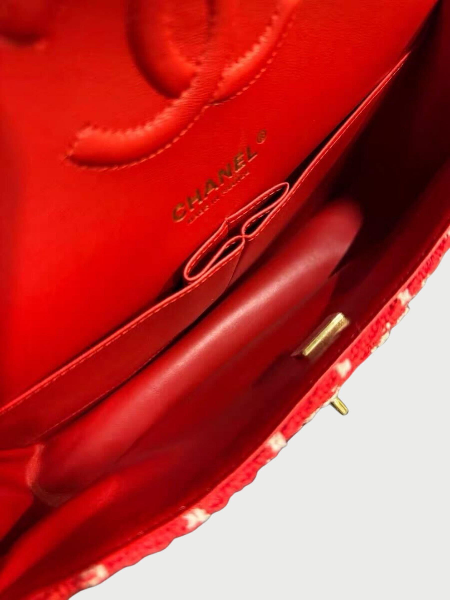 Chanel 2020s Red Tweed Double Flap Classic Bag
