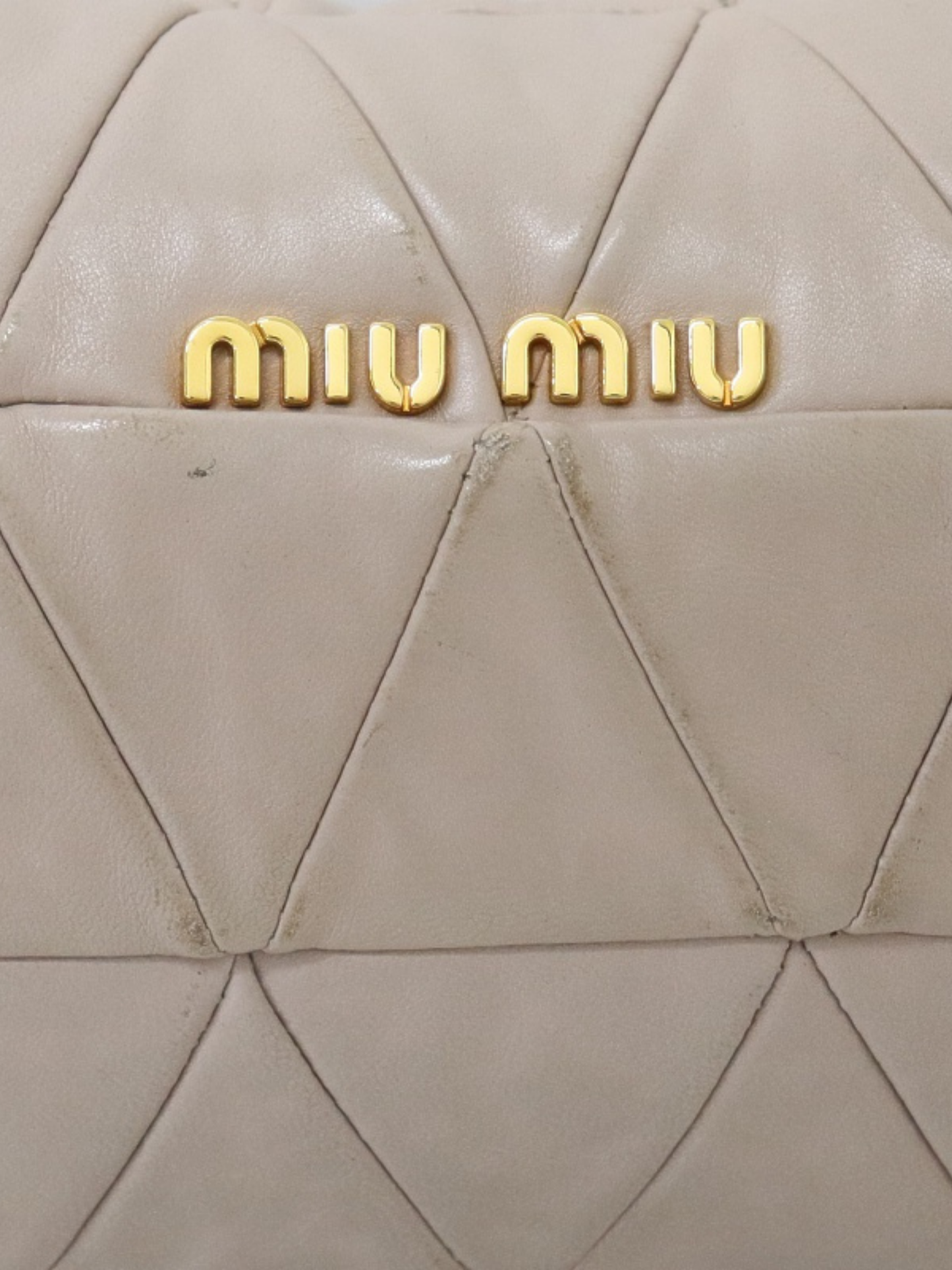 Miu Miu 2000s Beige Pink Leather Studded Quilted One Shoulder Bag