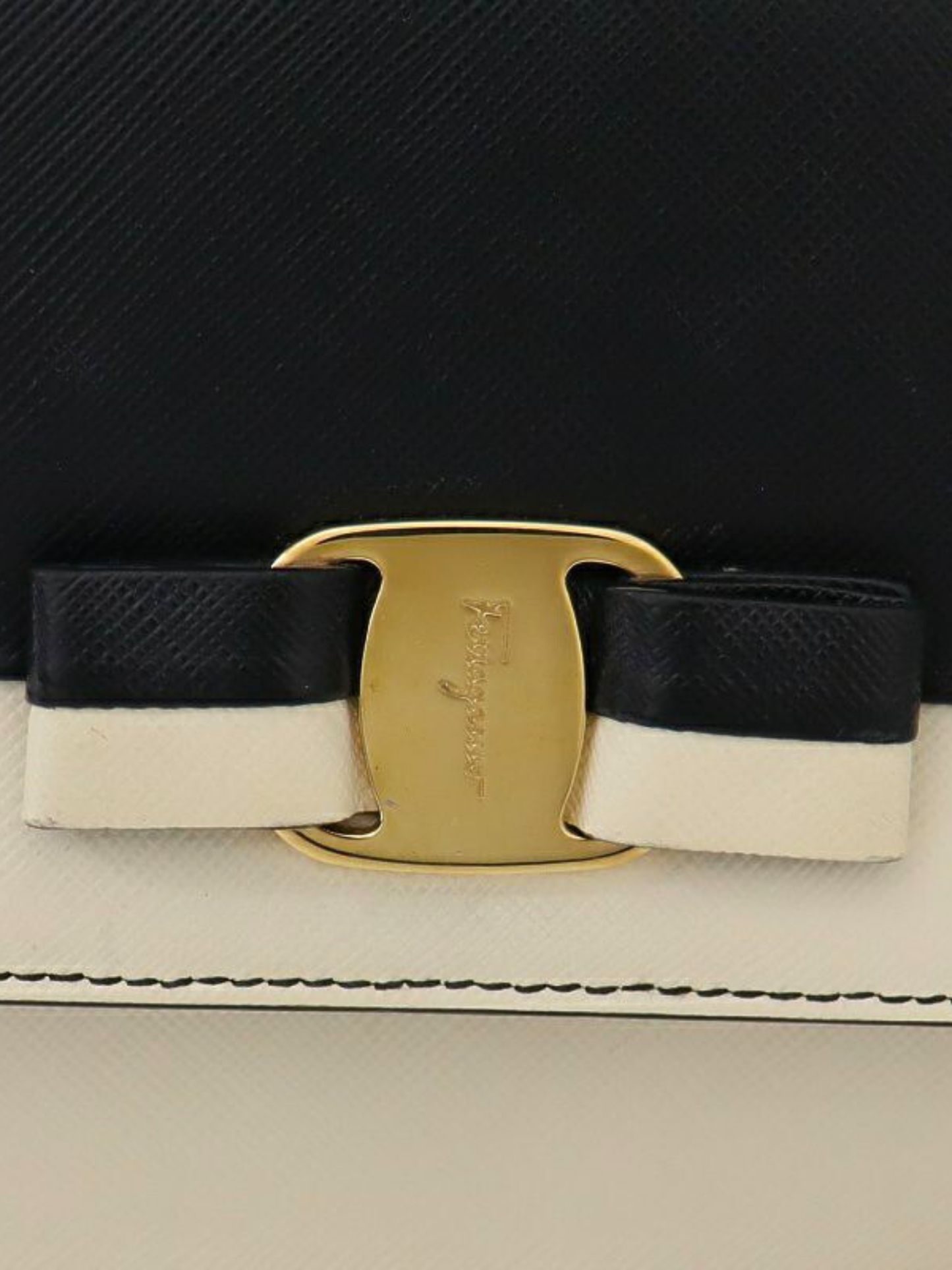 Salvatore Ferragamo 2000s Black White Vara Hardware Leather Chain Shoulder Bag