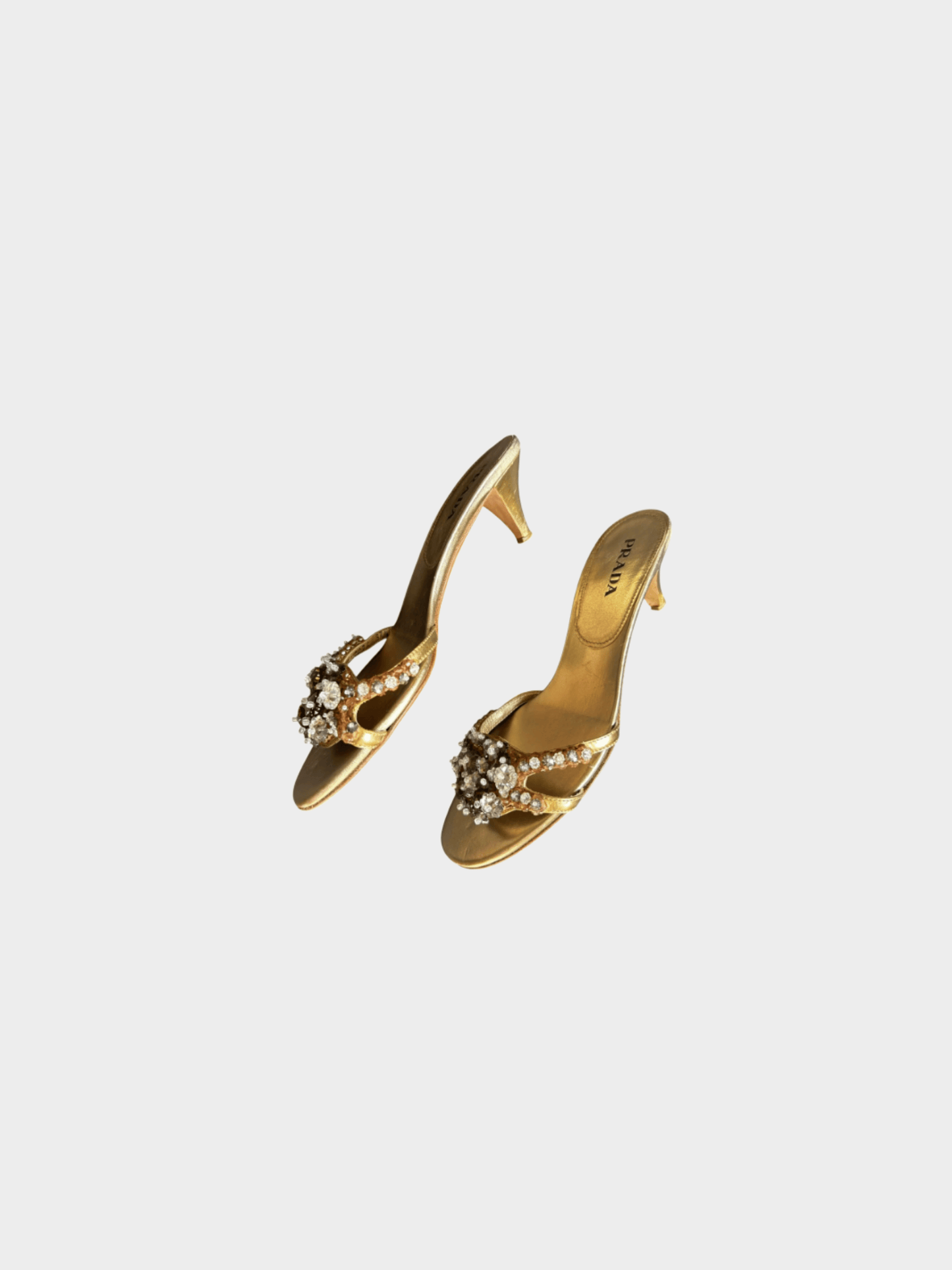 Prada 2000s Crystal Embedded Golden Mule Heels