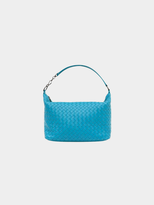 Bottega Veneta 2010s Blue Intrecciato Shoulder Bag