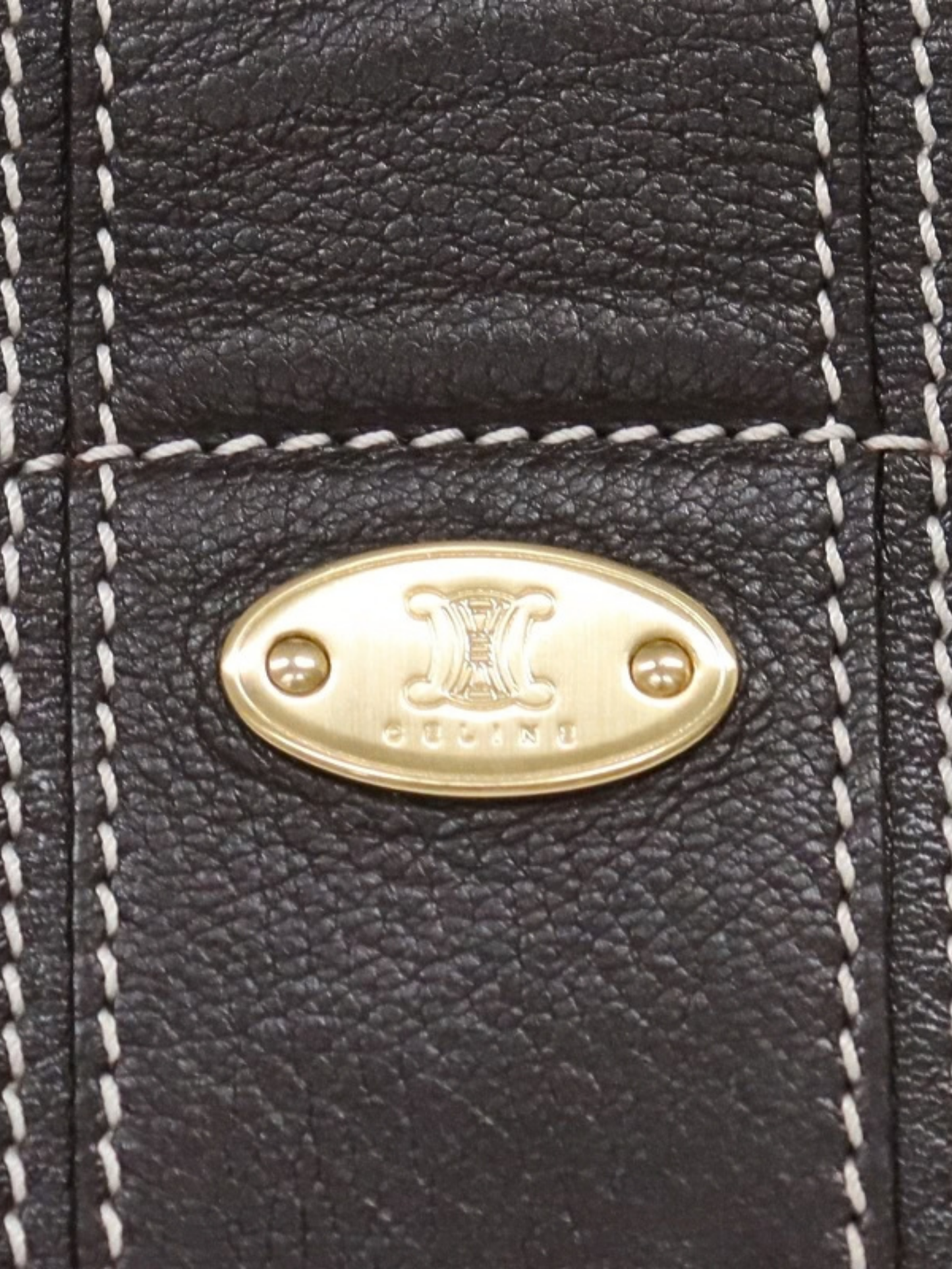 Celine AW 2004 Brown White Triomphe Nylon Leather Handbag