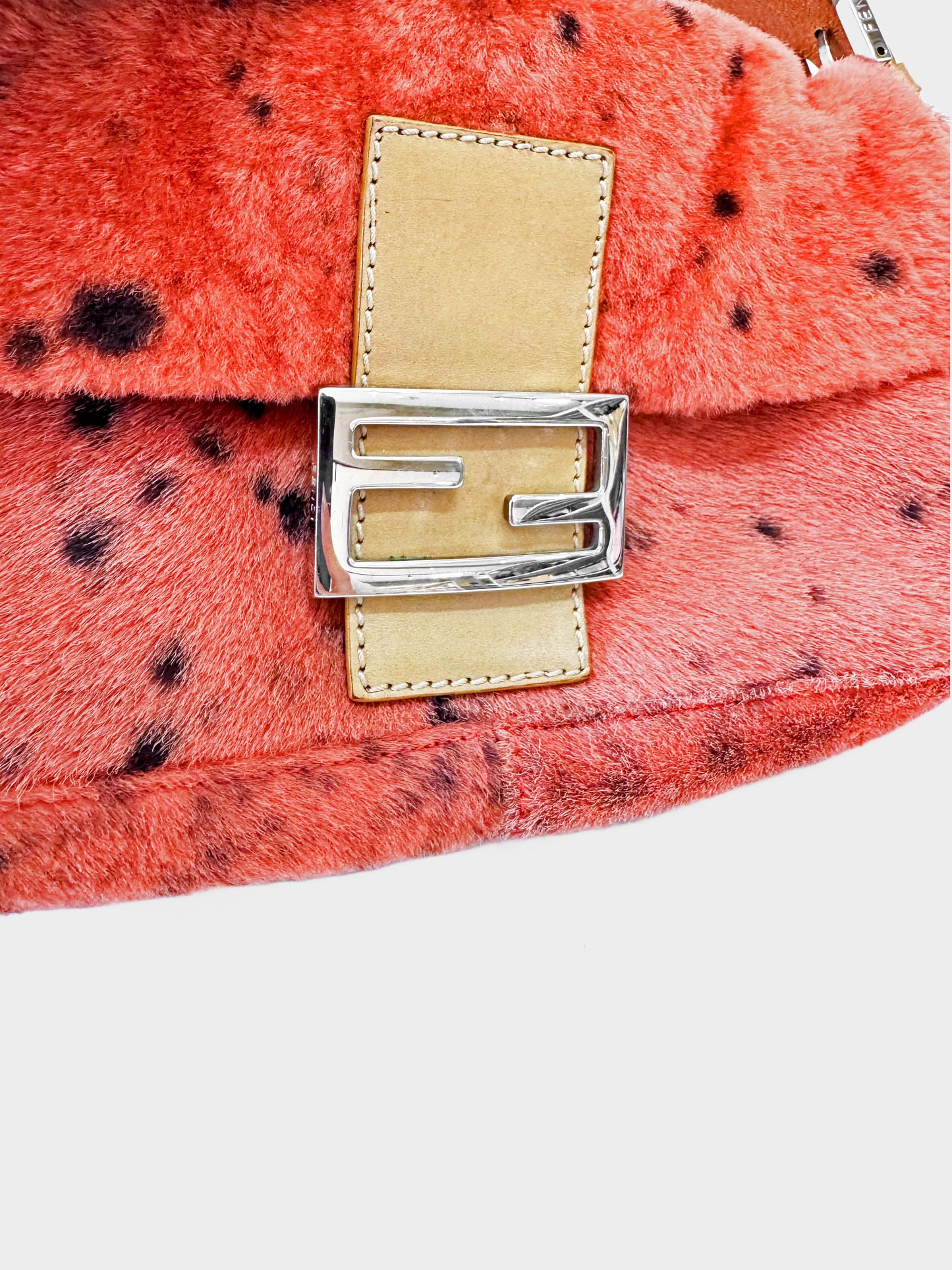Fendi 2000s Orange Dalmatian Print Pony Hair Baguette