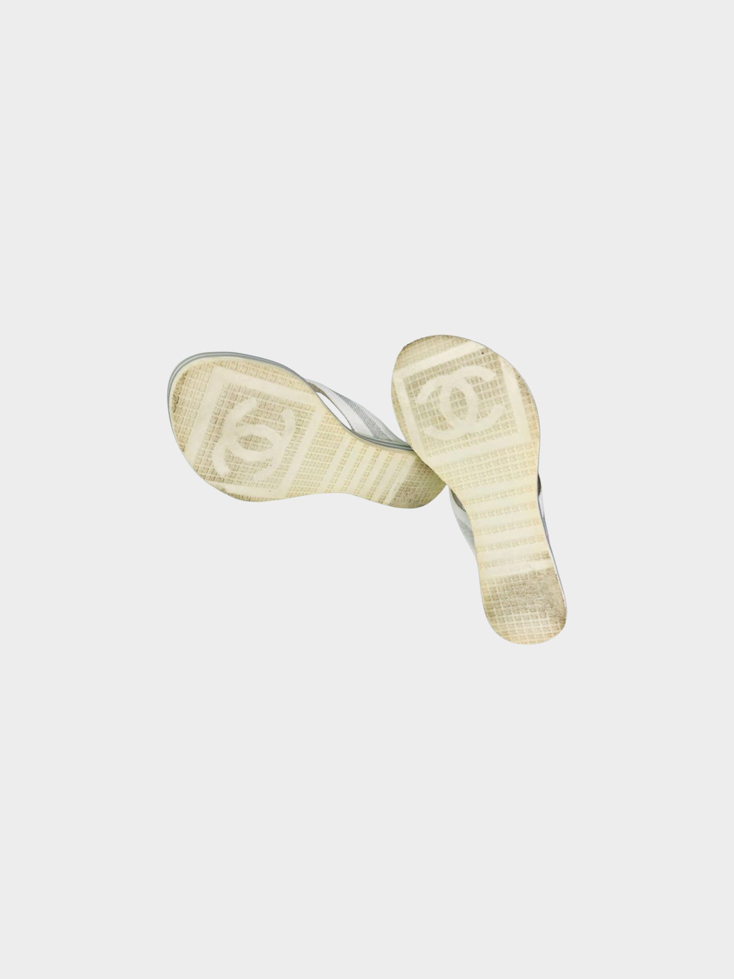 Chanel Sport Mid-2000s White Canvas and Leather Wooden Thong Sandals