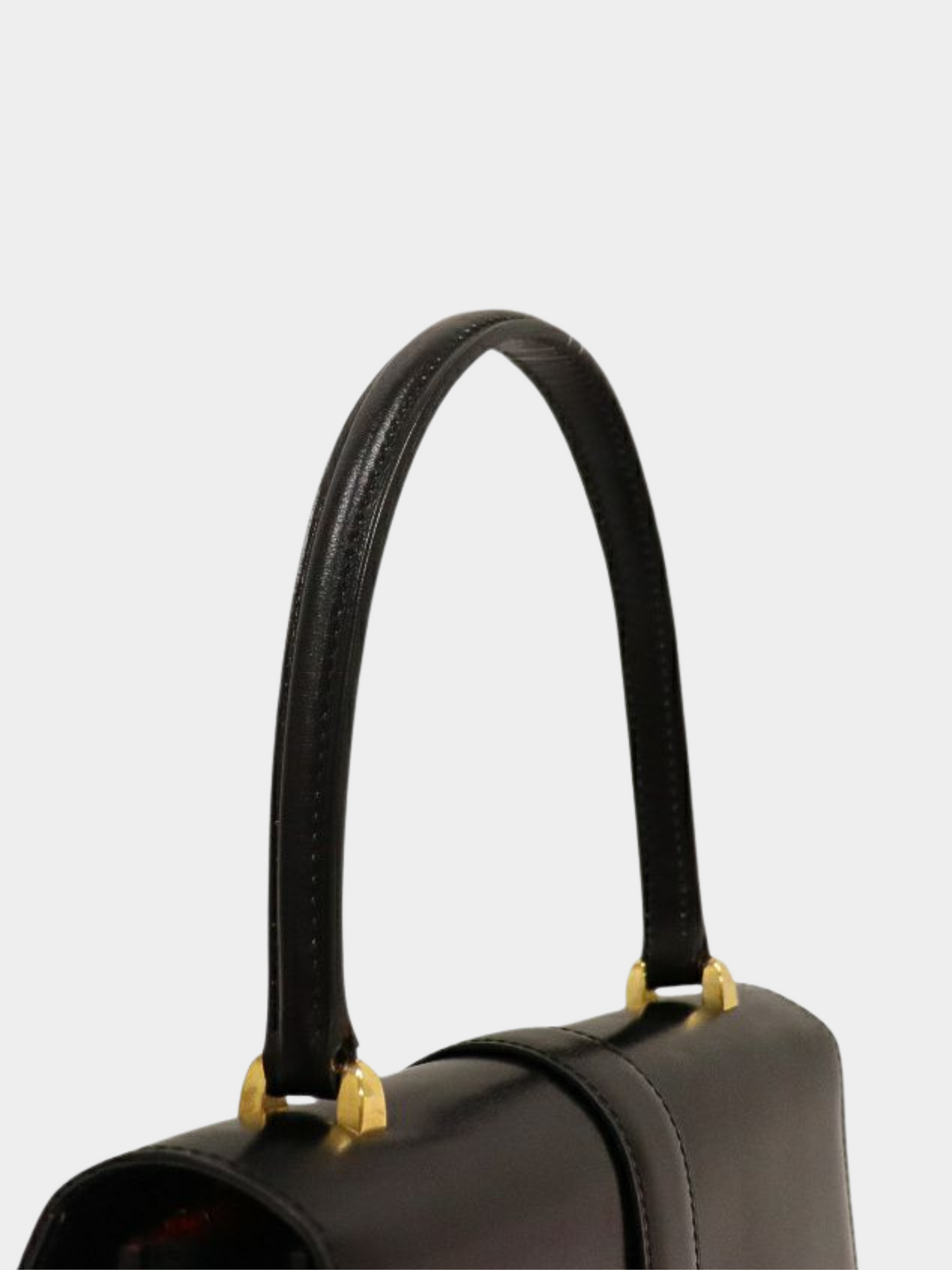 Celine 1990s Black Gancini Hardware Leather Handbag