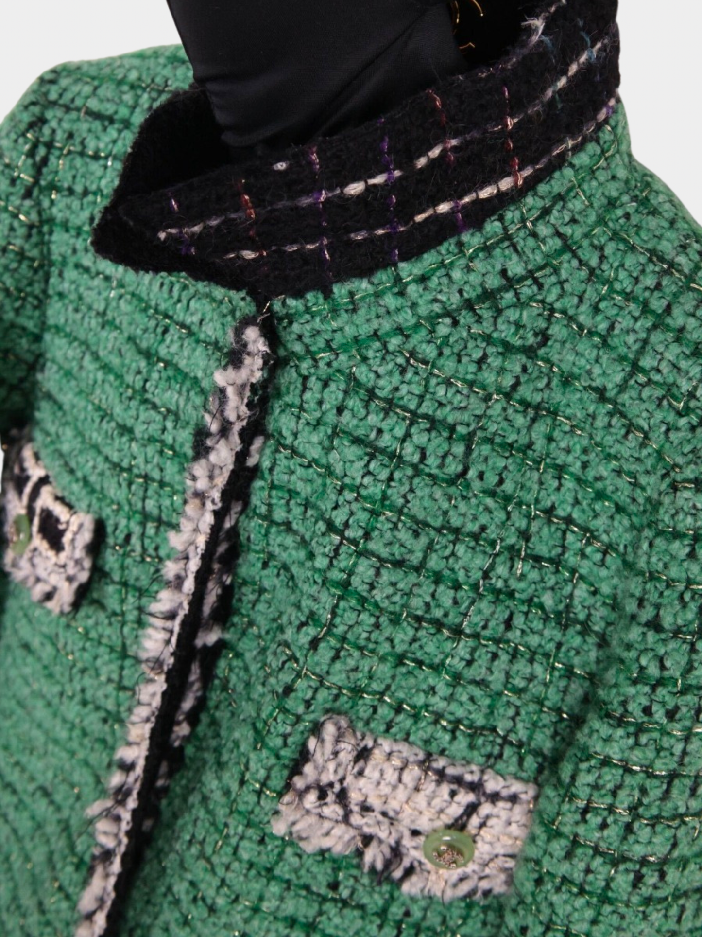 Chanel 2000s Green Bouclé Tweed Color-Block Four-Pocket Jacket
