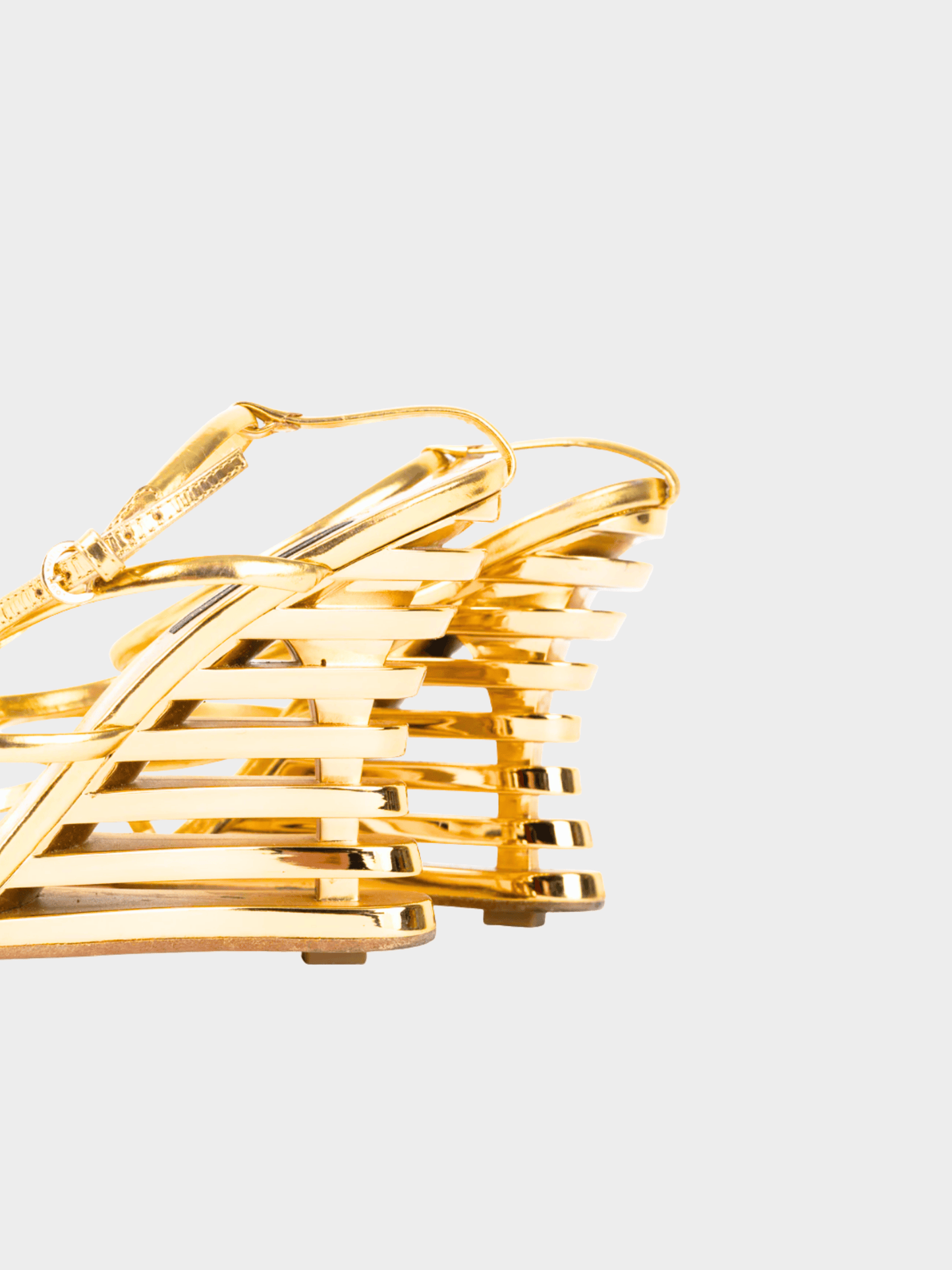 Louis Vuitton 2000s Metallic Gold Leather Cut-out Wedge Sandals