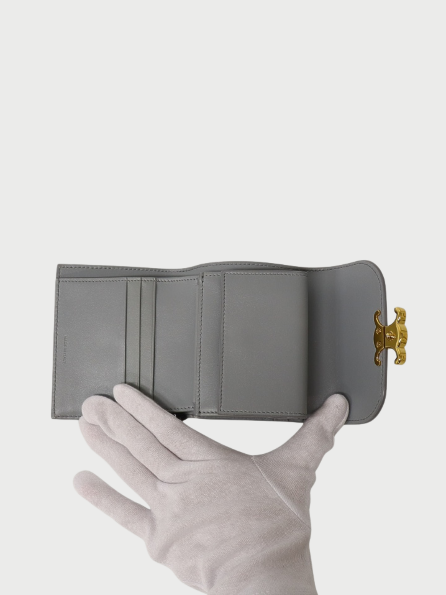 Celine 2020s Light Gray Leather Triomphe Small Flap Wallet