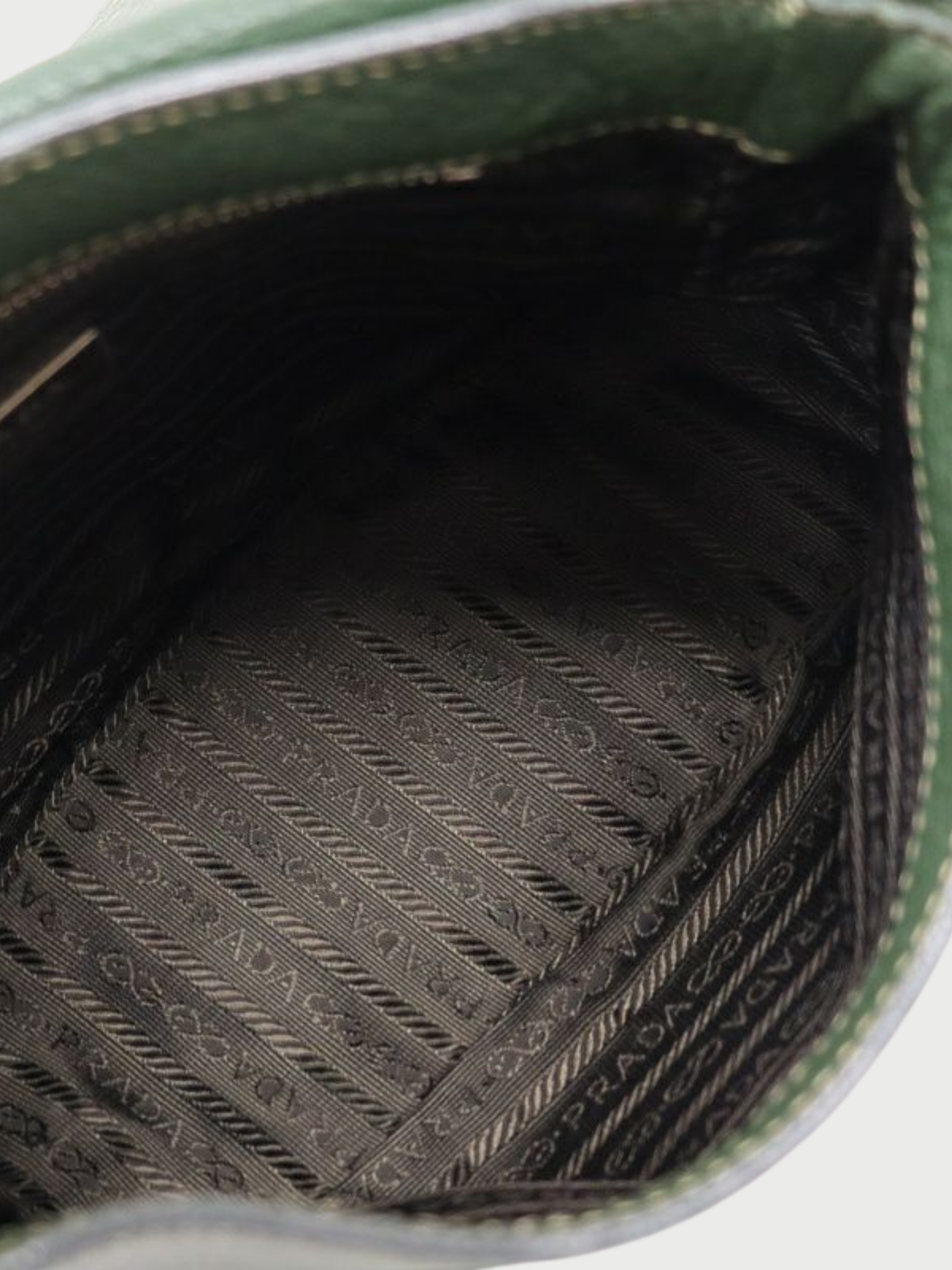 Prada 2000s Green Triangle Logo Leather One-Shoulder Bag