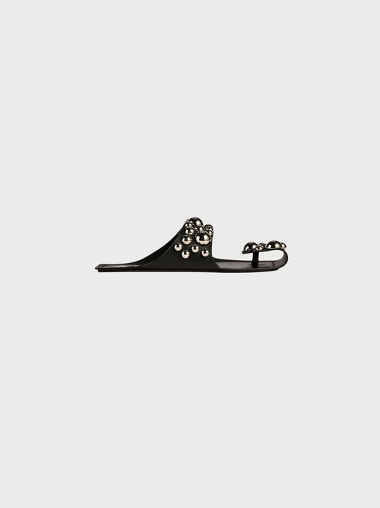 Alaïa 2020s Black Leather Embellished Folded Sandals