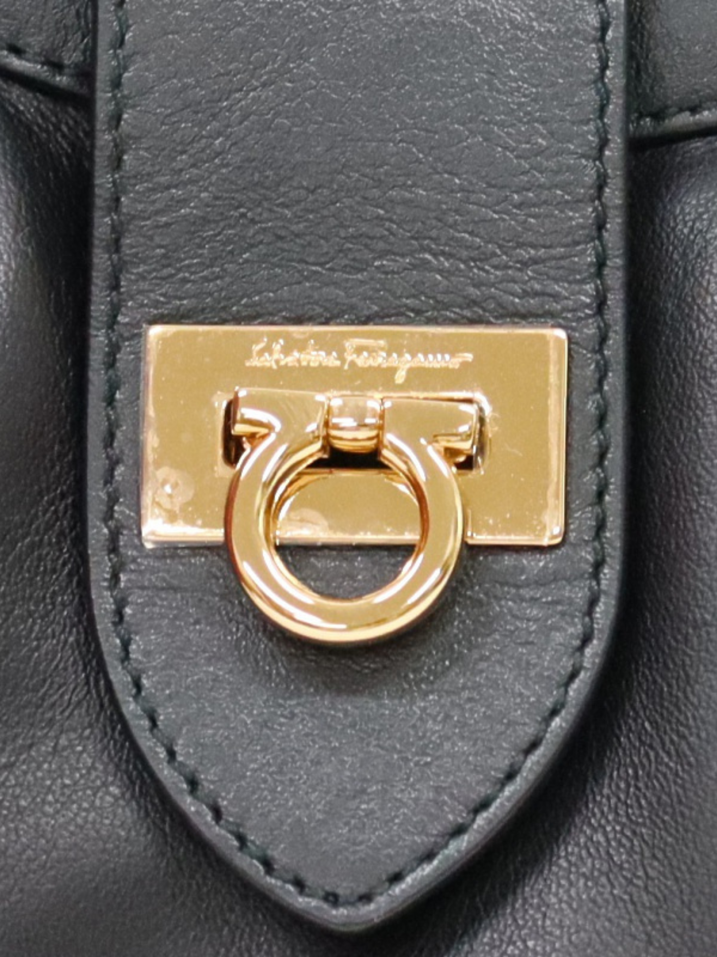 Salvatore Ferragamo 2000s Black Leather Gancini Hardware 2Way Bag