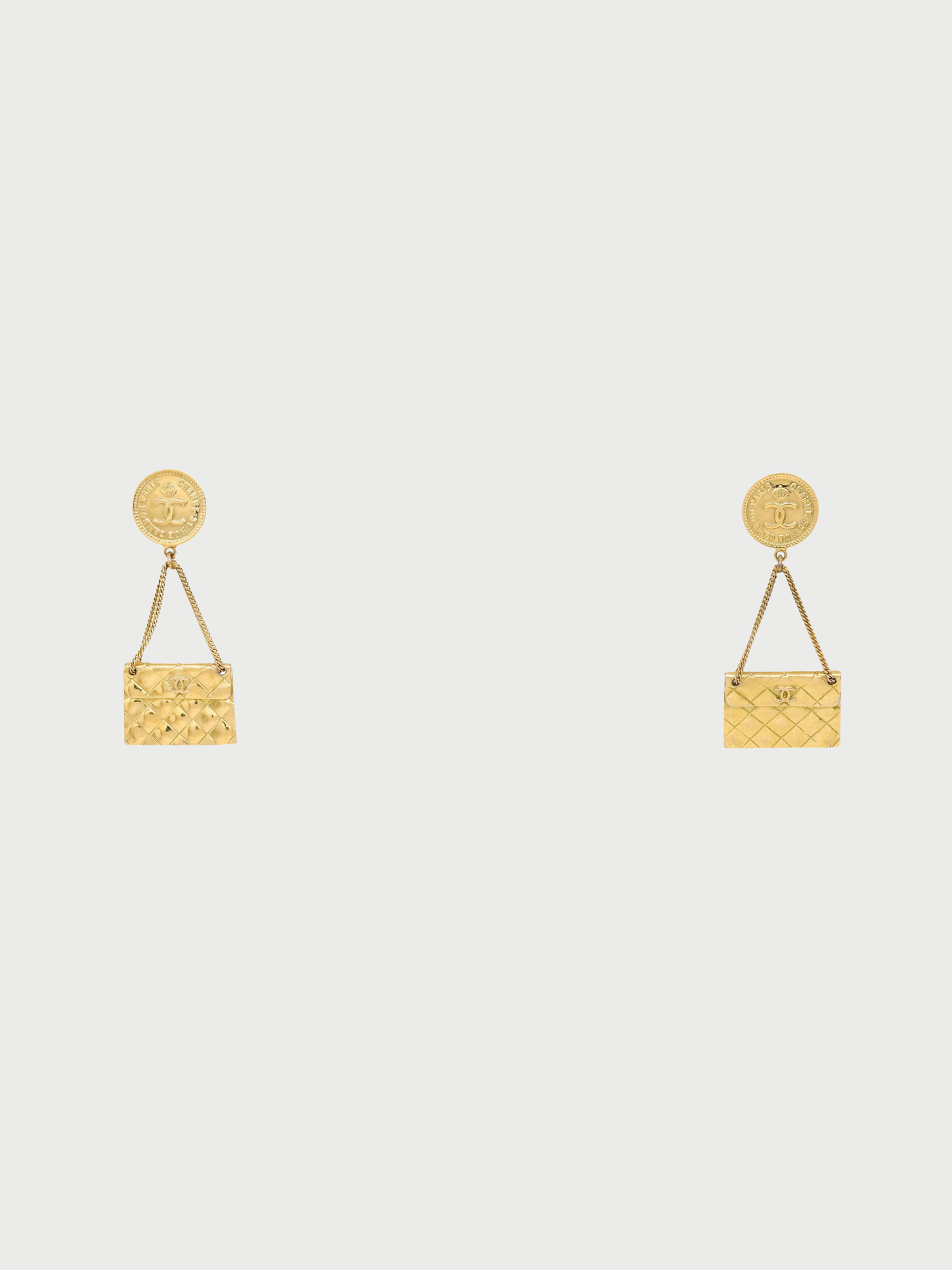 Chanel 1988 Gold Plated Matelassé COCO Bag Motif Earrings