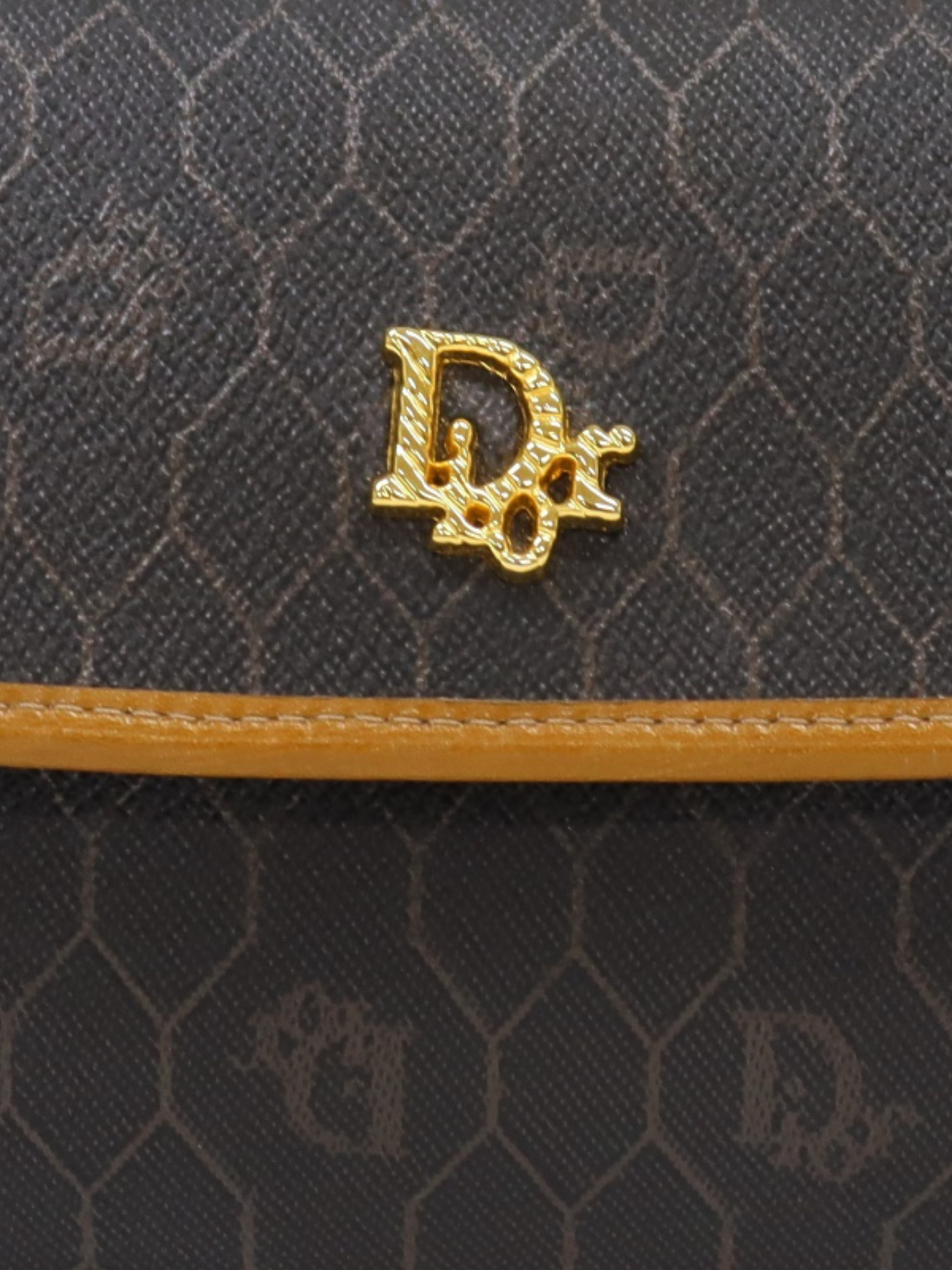 Christian Dior 2000s Charcoal Green Brown Honeycomb Chain Shoulder Bag
