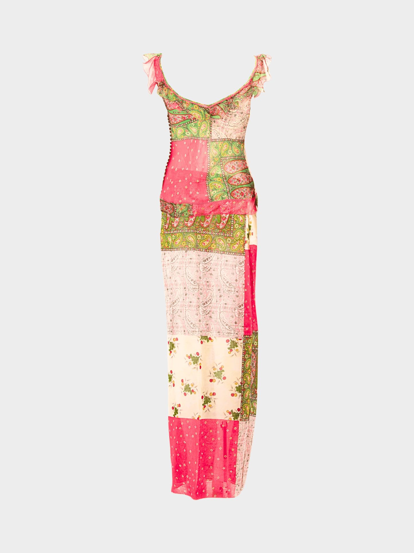 Christian Dior by John Galliano SS 2004 Pink and Green Silk and Cotton Paisley Skirt set