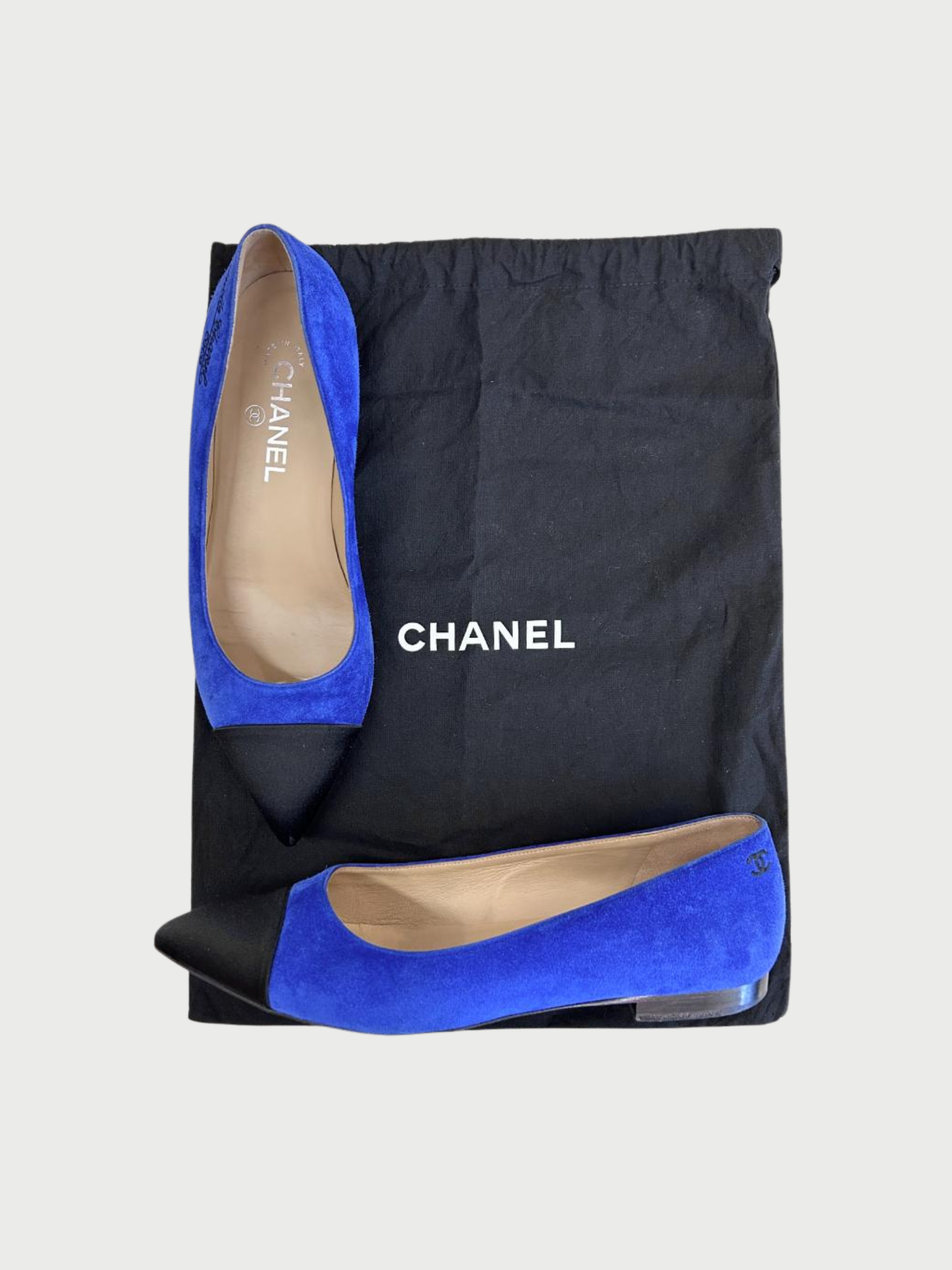 Chanel 2010s Indigo Suede Satin Cap Toe Flats