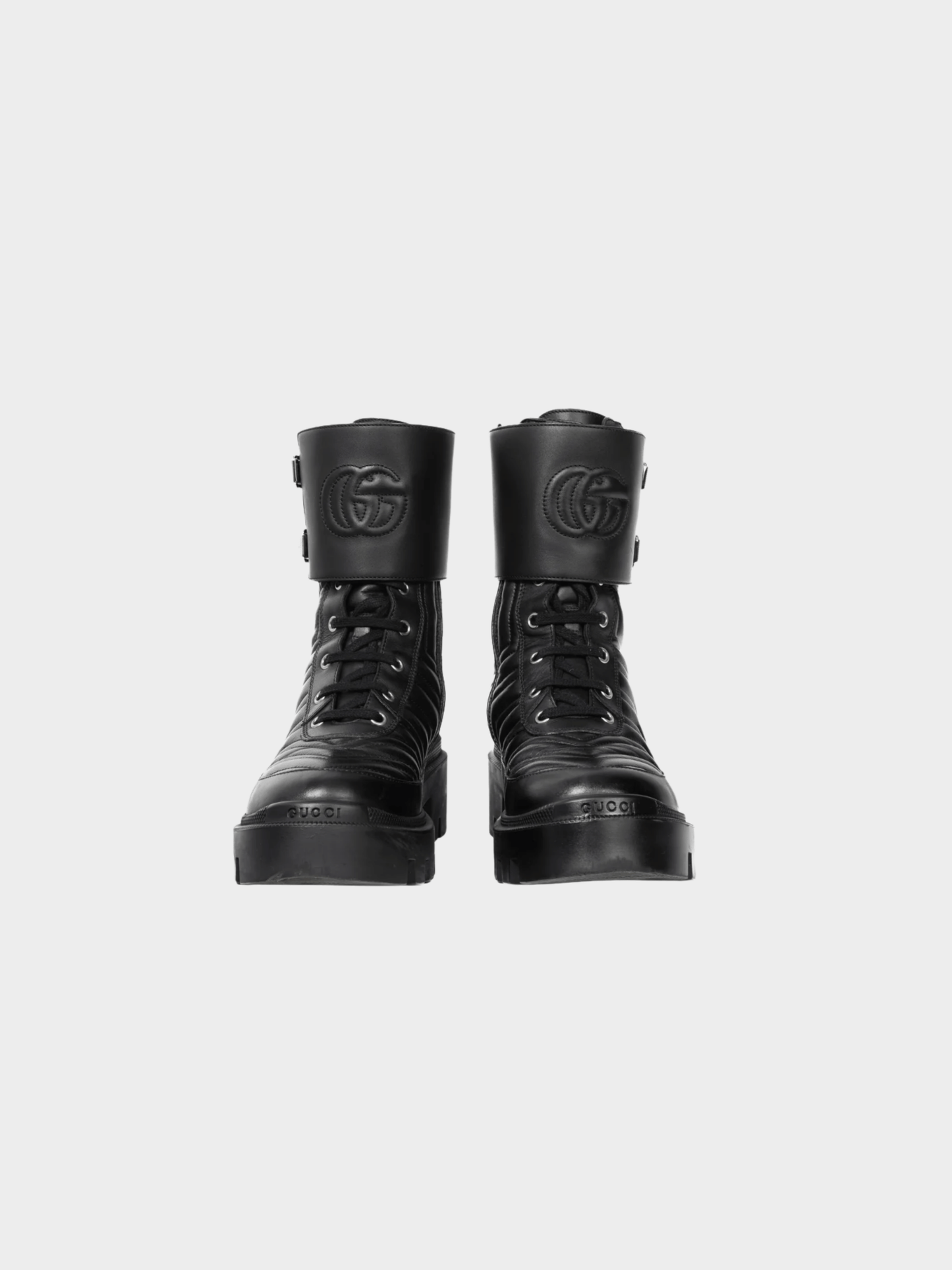 Gucci 2010s Frances Black GG Matelassé Platform Combat Boots