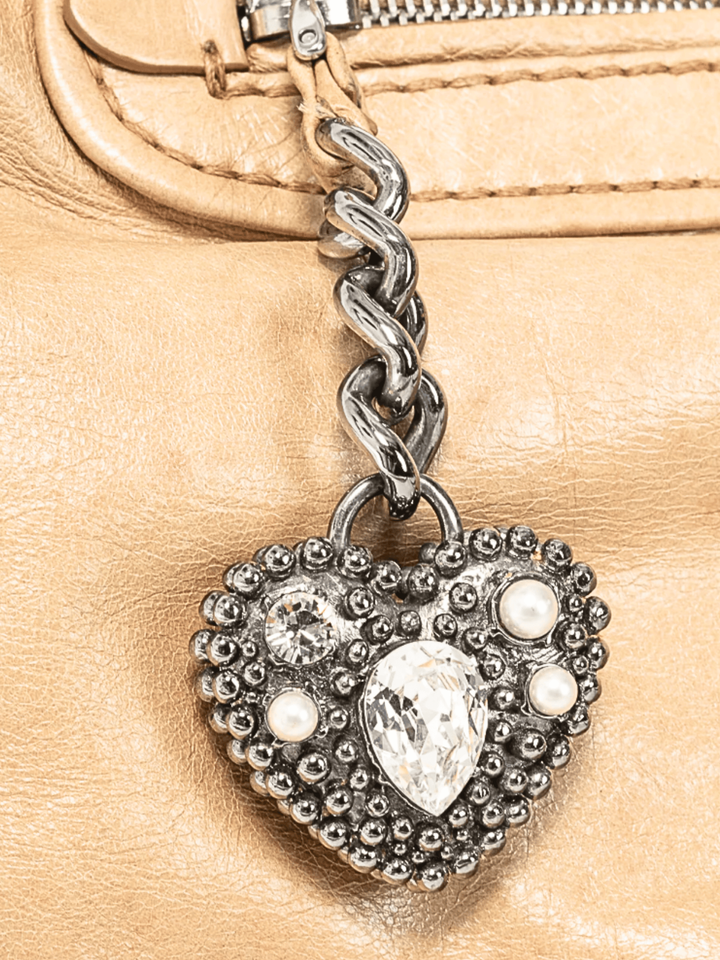 Miu Miu 2000s Beige Vitello Lux Heart-Charm 2-Way Handbag